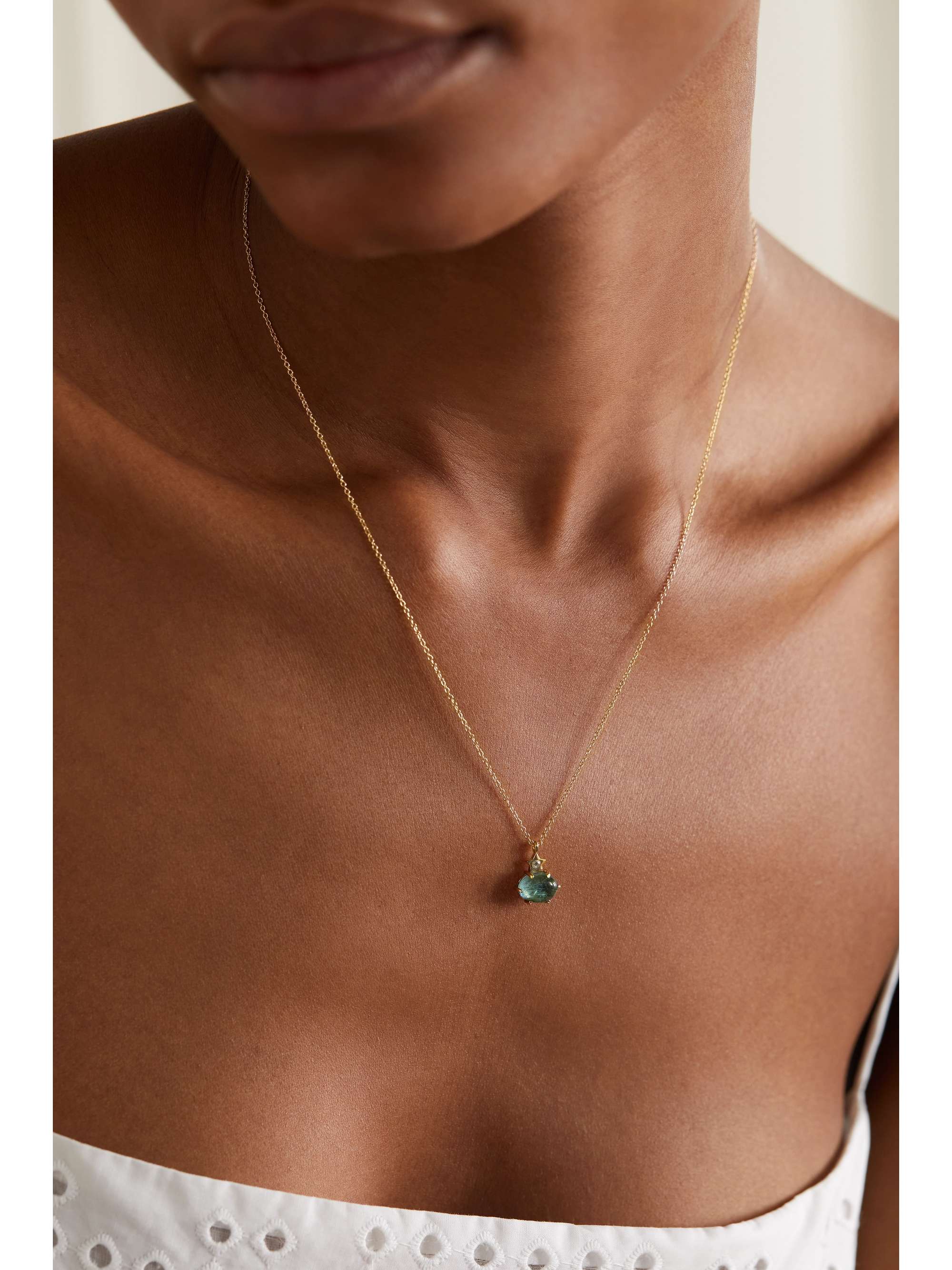 ANDREA FOHRMAN Mini Galaxy 14-karat gold, turquoise and diamond necklace