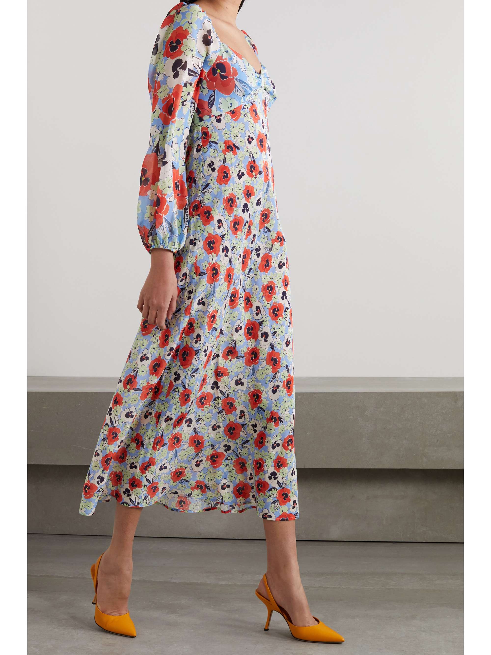 RIXO Gio floral-print silk-chiffon midi dress
