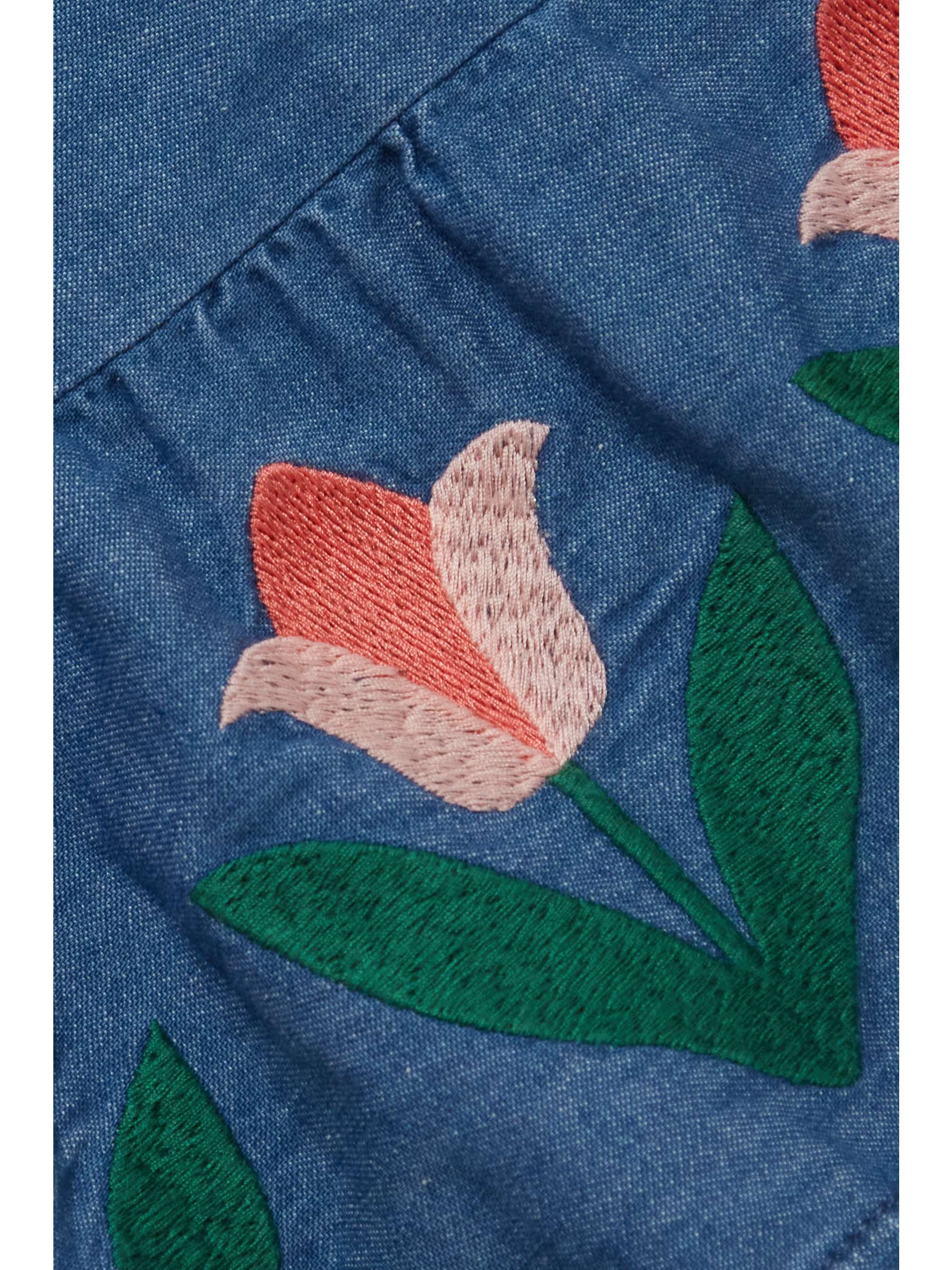 RIXO Kristen tiered embroidered denim maxi dress