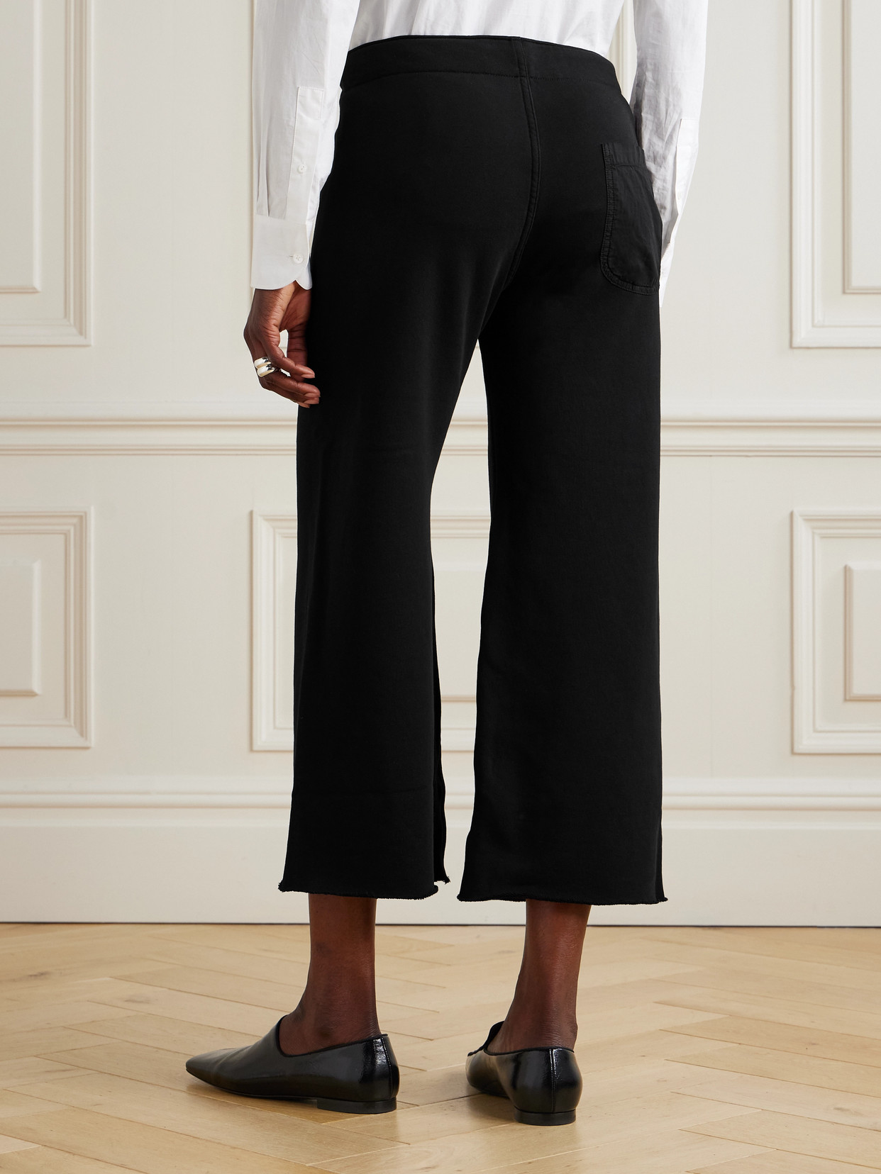 Nili Lotan Kiki Cropped Voile-trimmed Cotton-jersey Track Pants In Black