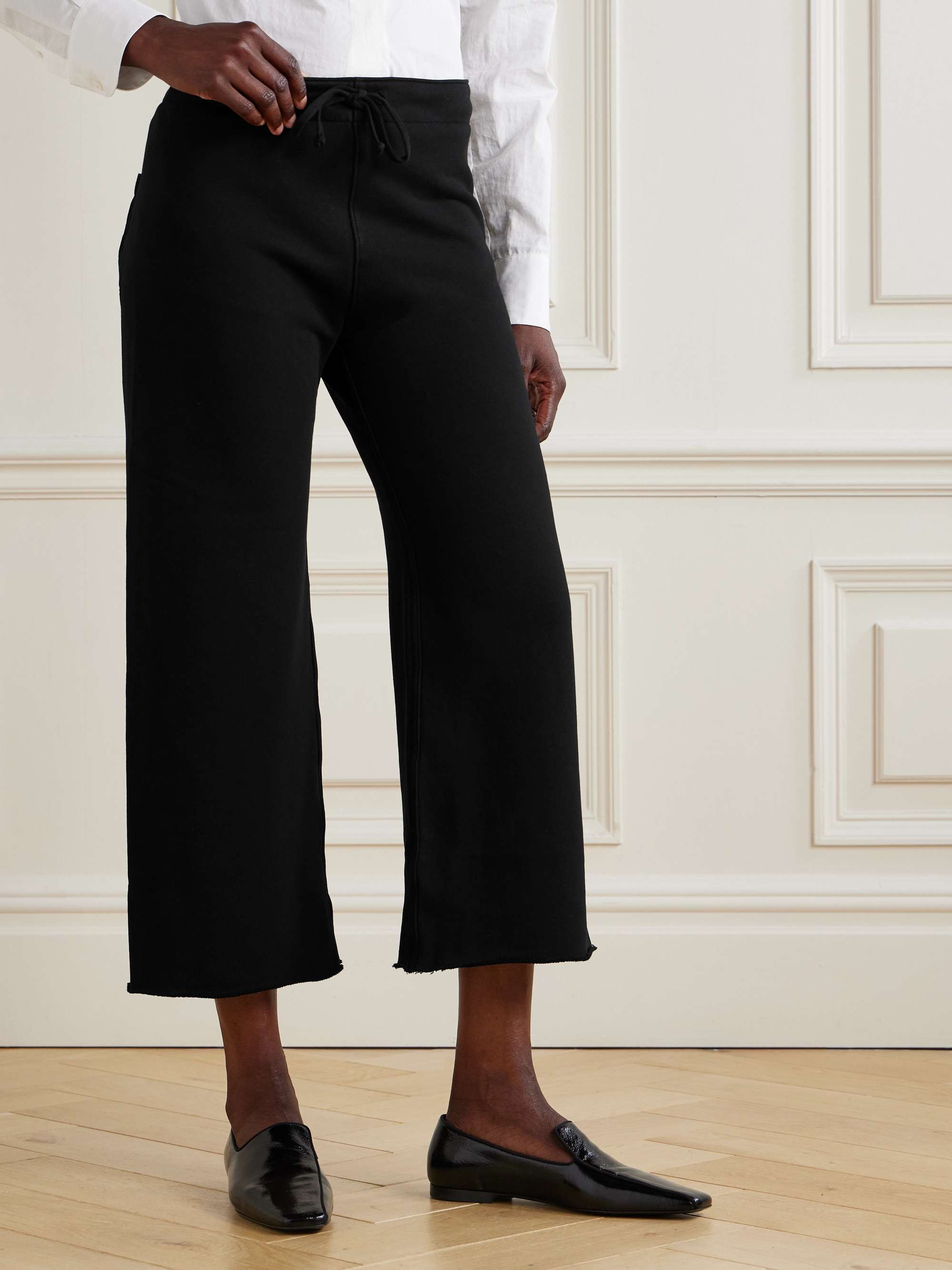 NILI LOTAN Kiki cropped voile-trimmed cotton-jersey track pants