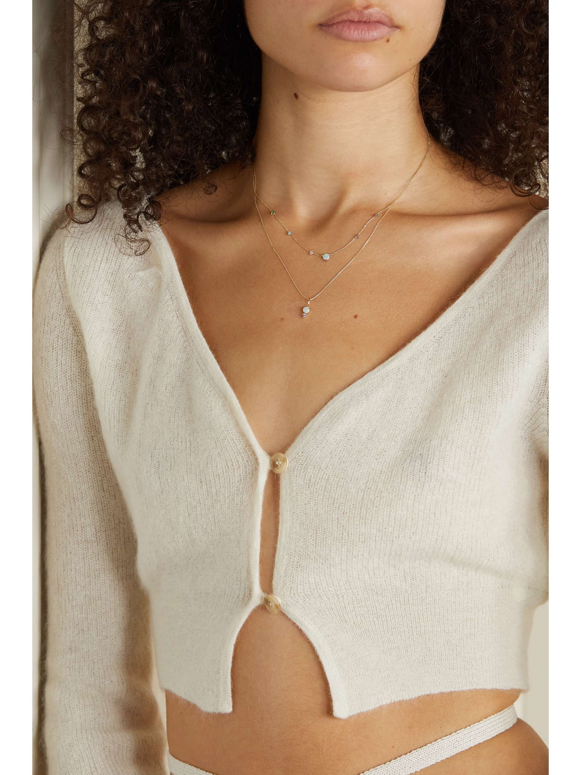 WWAKE Small 14-karat gold, opal and sapphire necklace
