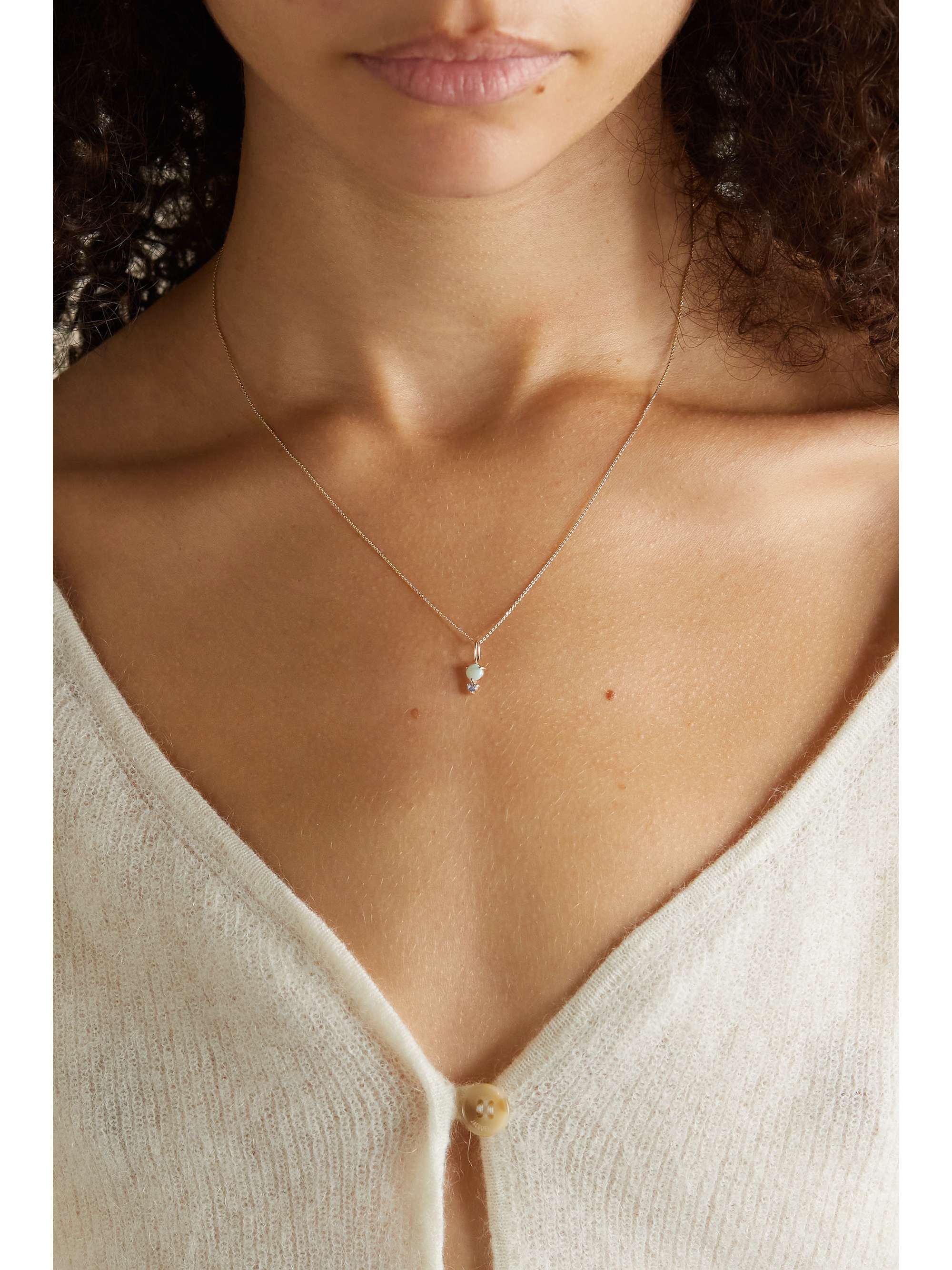 WWAKE Small 14-karat gold, opal and sapphire necklace