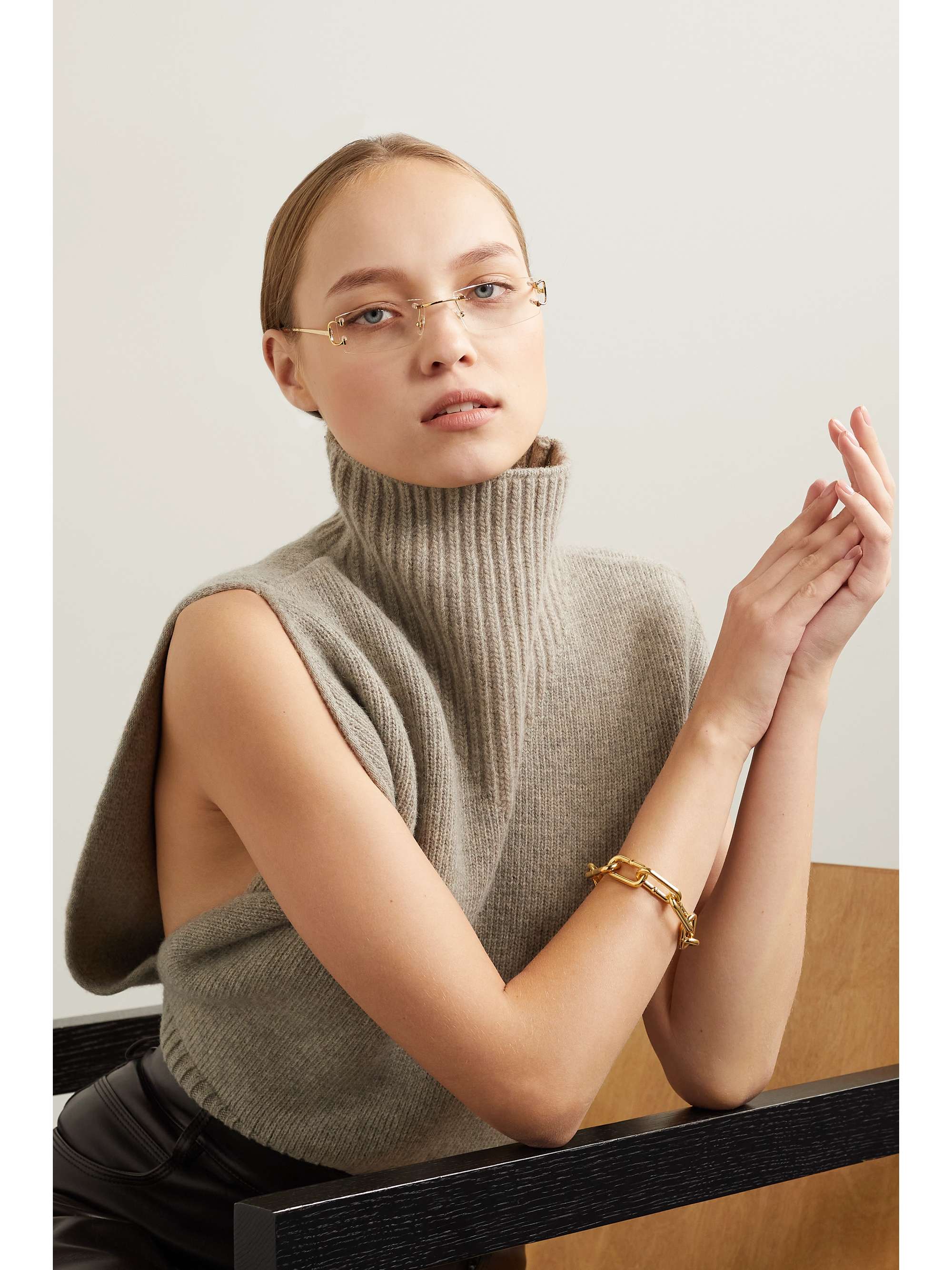 CARTIER EYEWEAR Square-frame gold-tone optical glasses