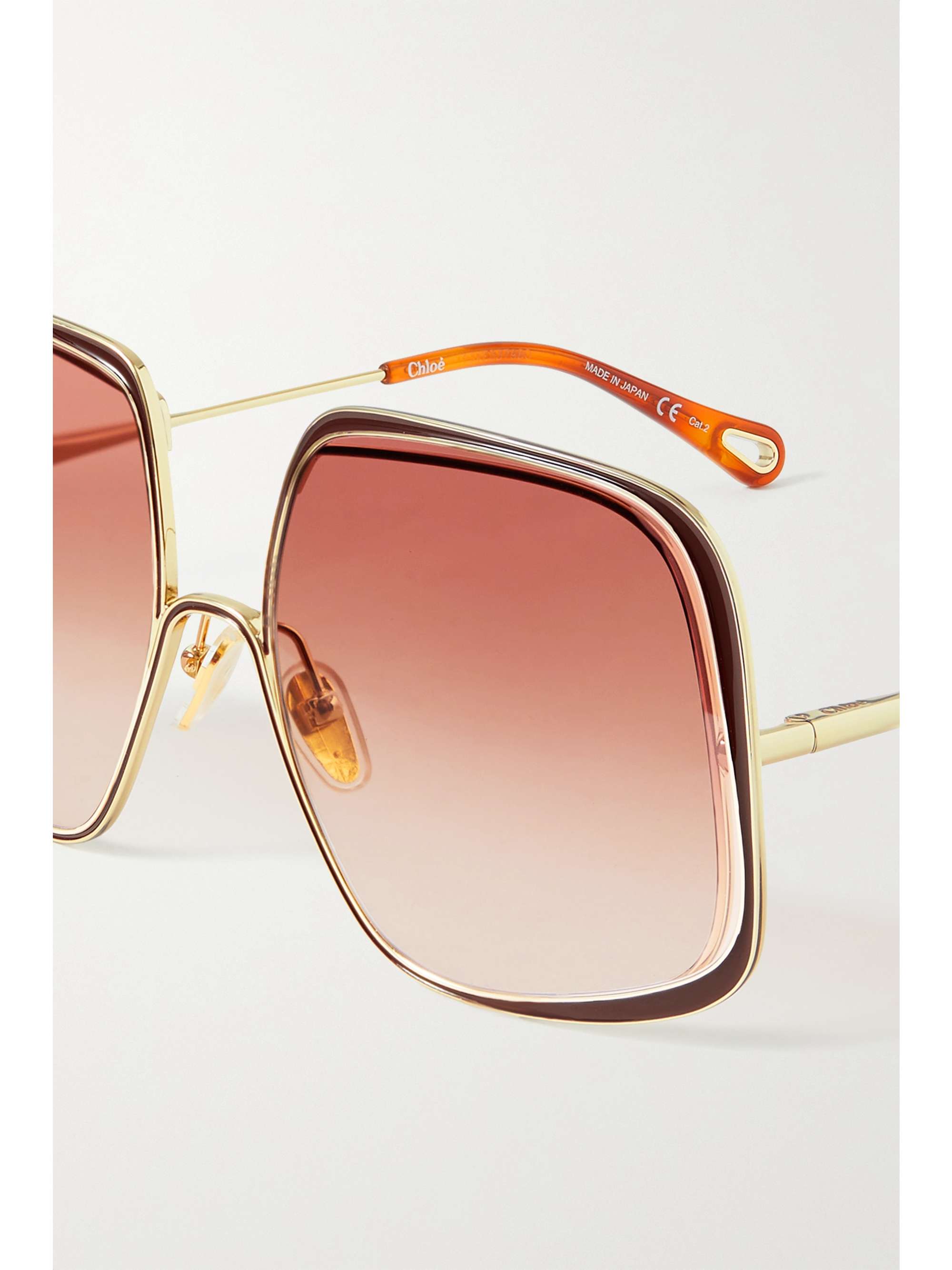 CHLOÉ Hanah oversized square-frame gold-tone and acetate sunglasses