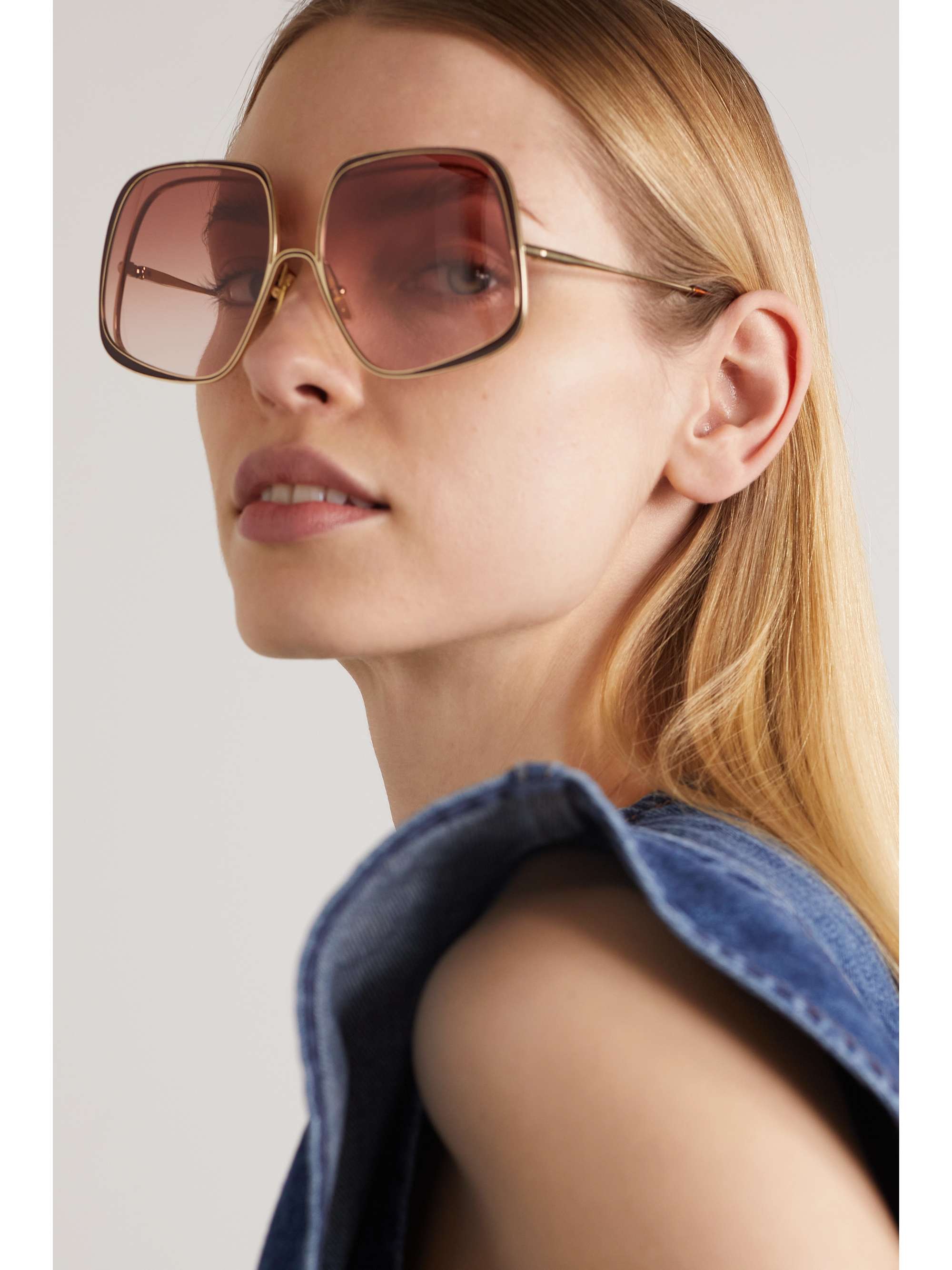 CHLOÉ Hanah oversized square-frame gold-tone and acetate sunglasses