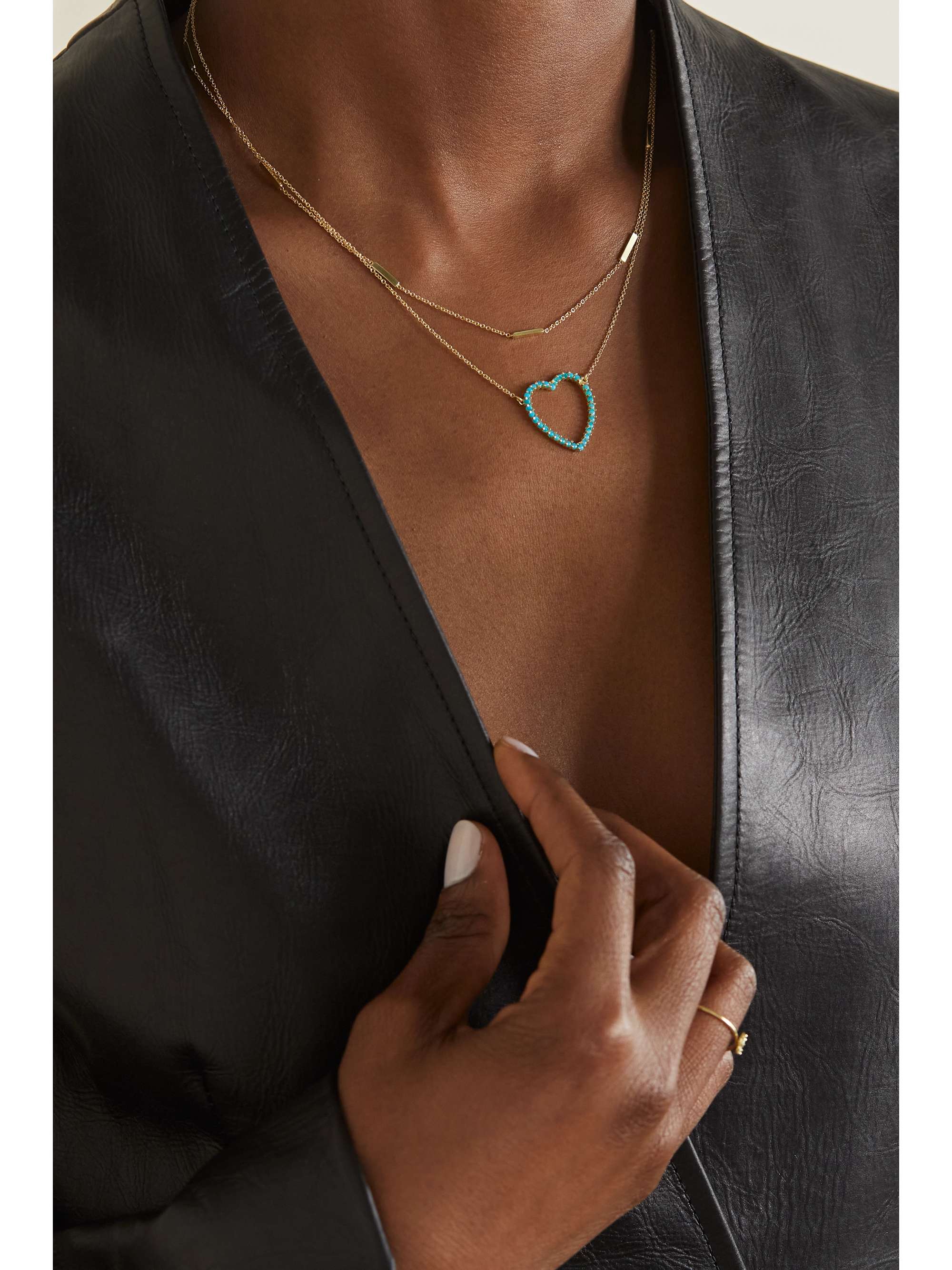 JENNIFER MEYER Large Open Heart 18-karat gold turquoise necklace