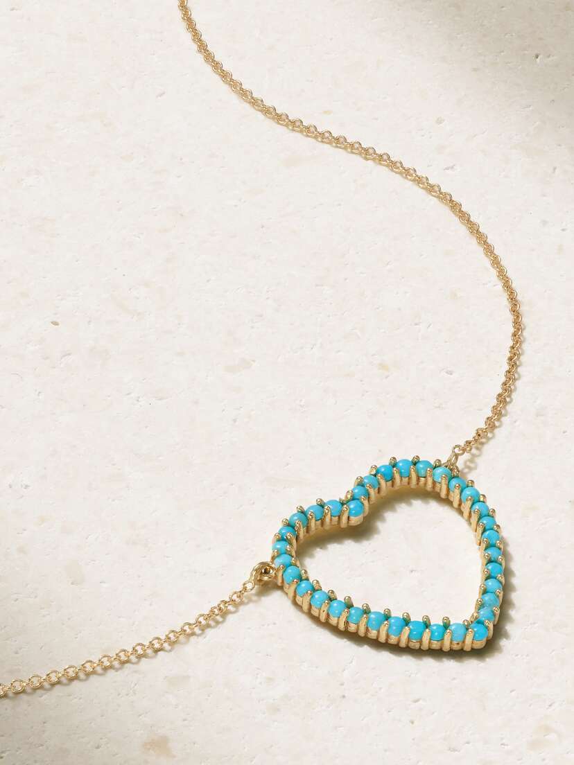 Jennifer Meyer Large Open Heart 18-karat Gold Turquoise Necklace