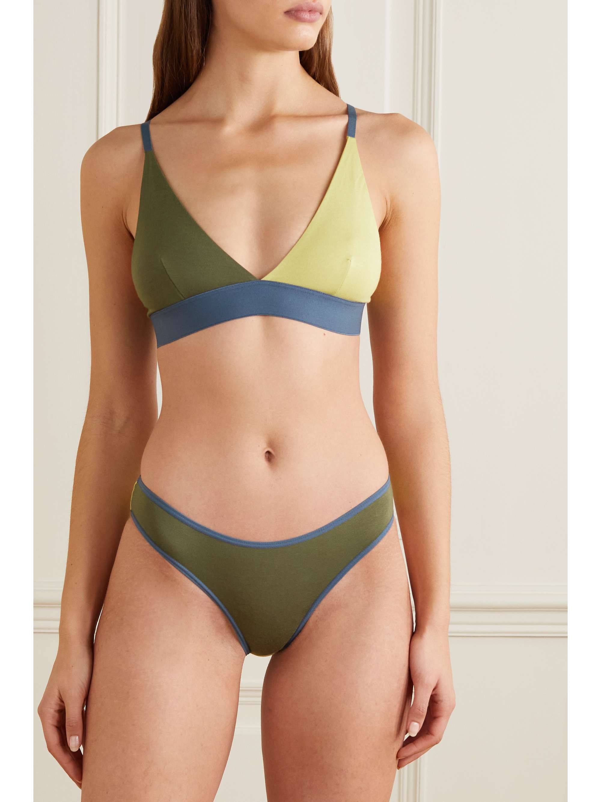 BASERANGE + NET SUSTAIN color-block stretch-bamboo soft-cup triangle bra
