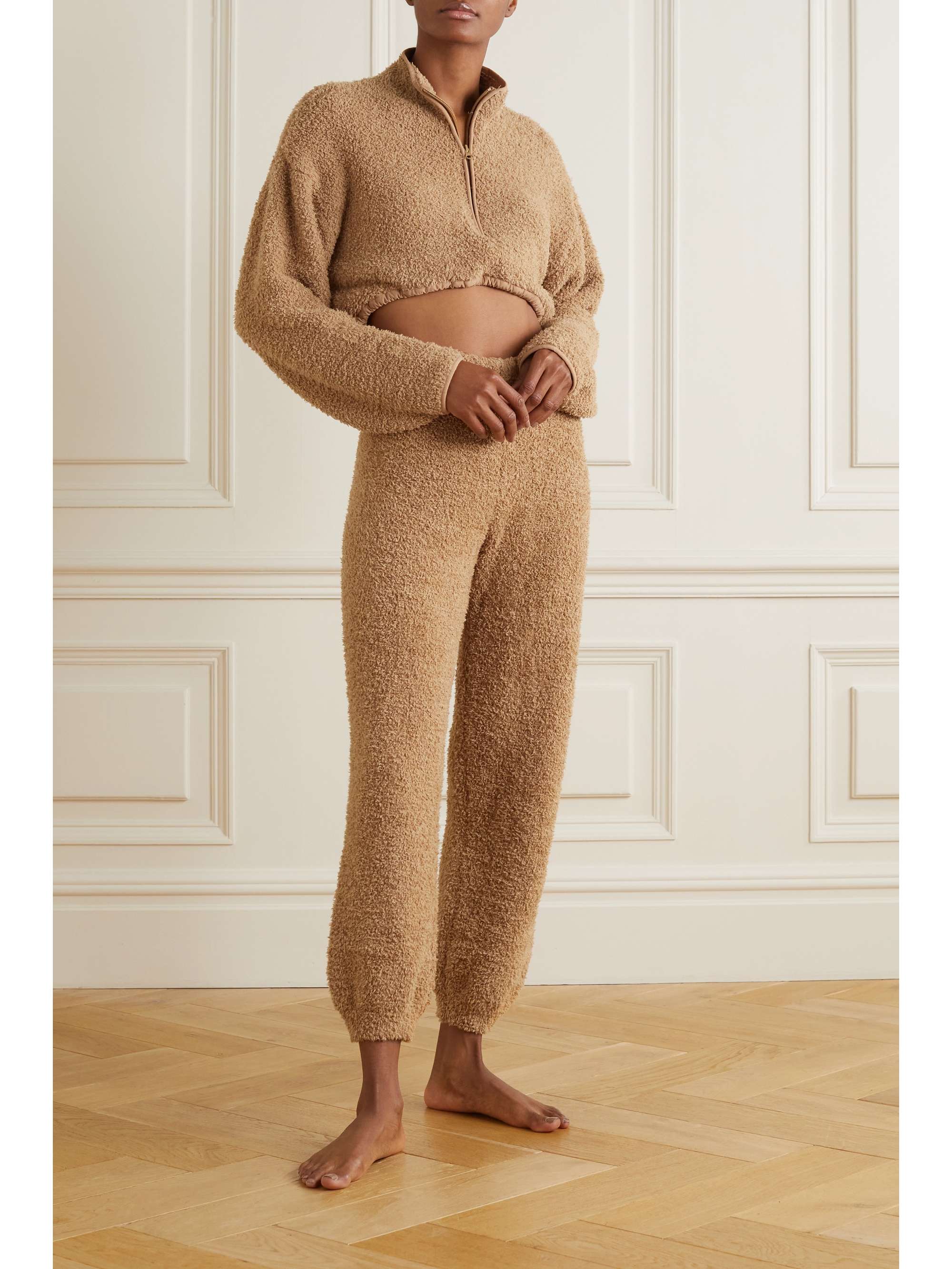 SKIMS Cozy Knit bouclé track pants Camel NETAPORTER