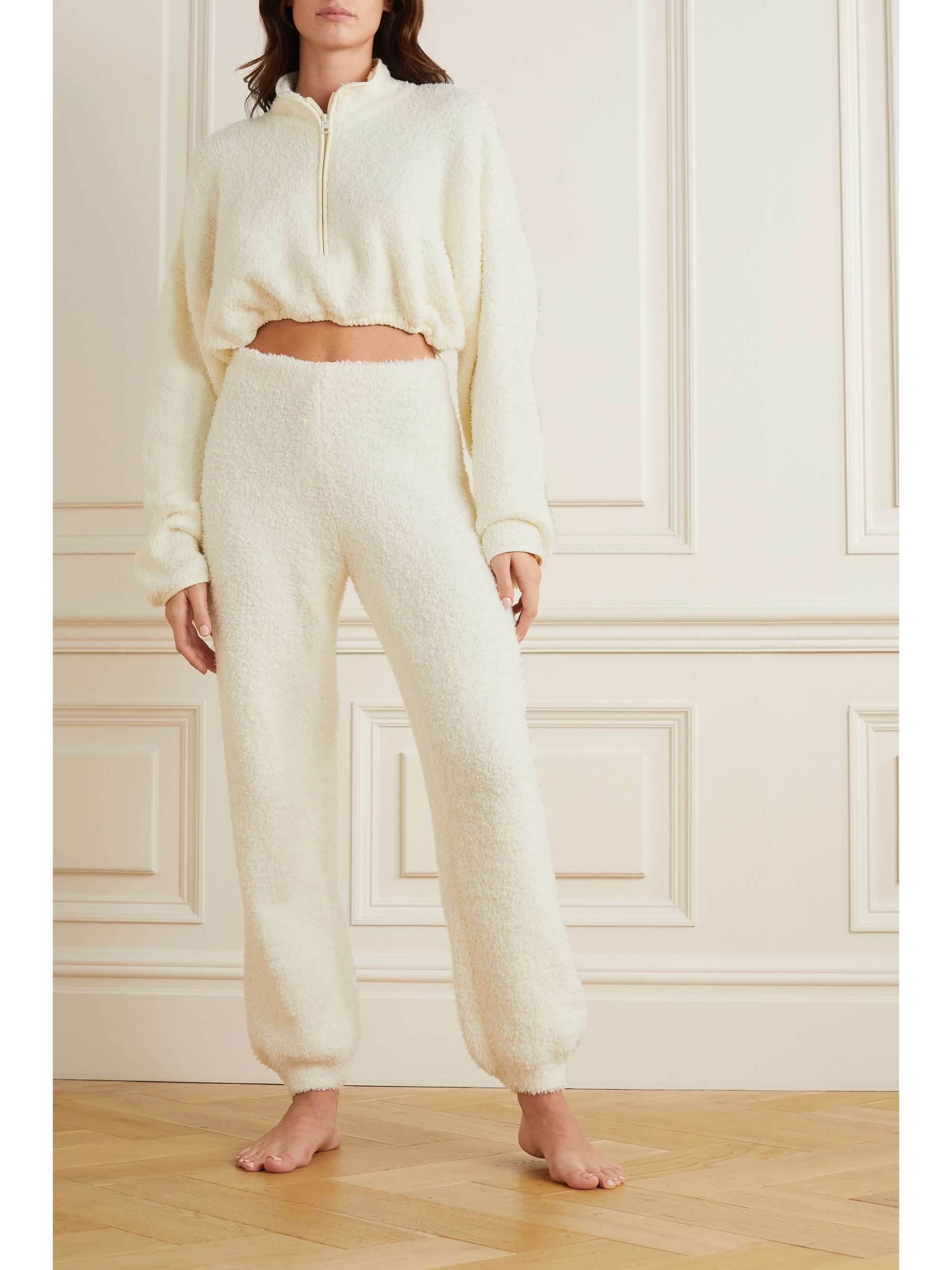 SKIMS Cozy Knit bouclé track pants Bone NETAPORTER