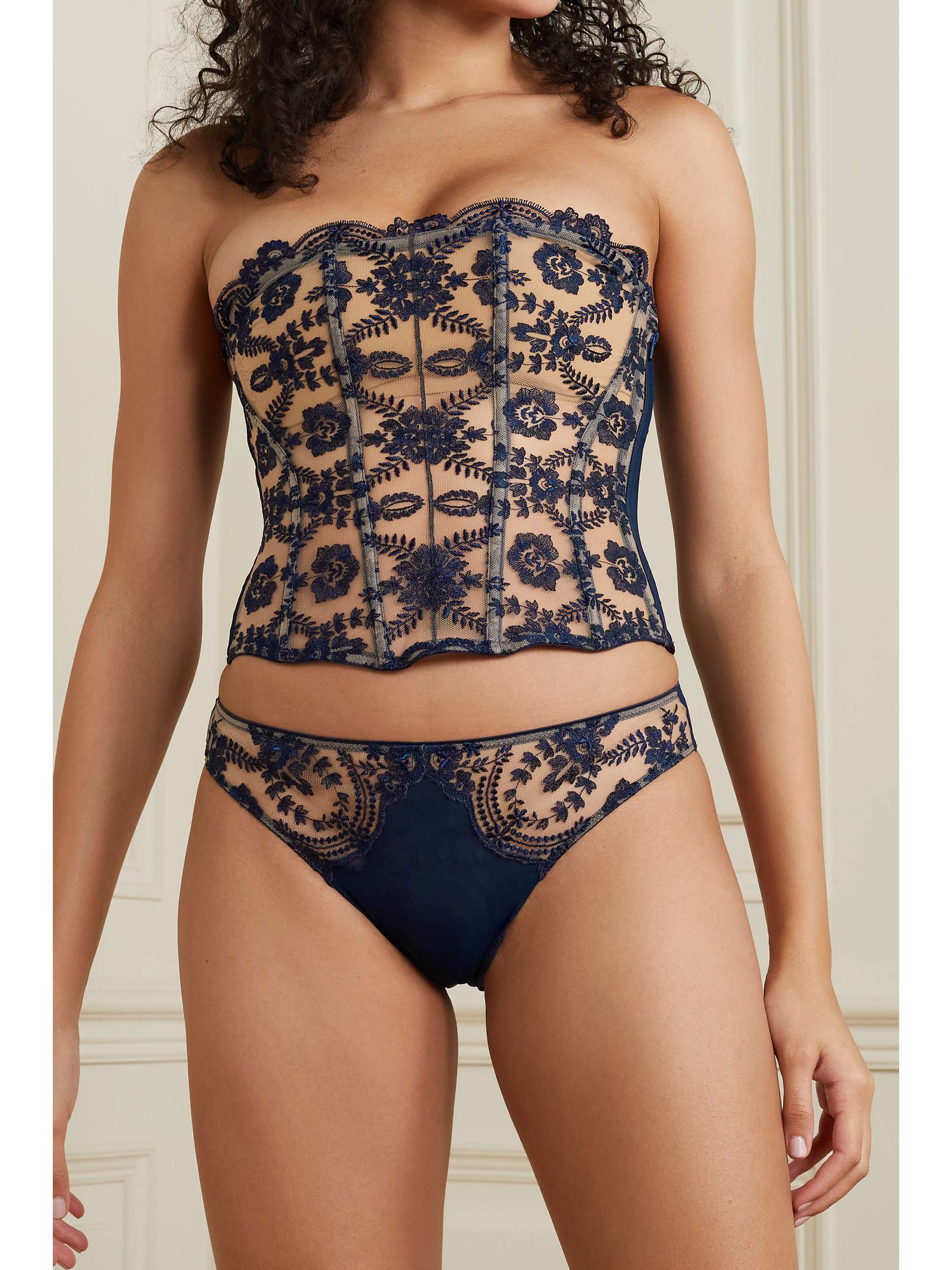 I.D. SARRIERI Tuscan Holiday embroidered stretch-tulle briefs