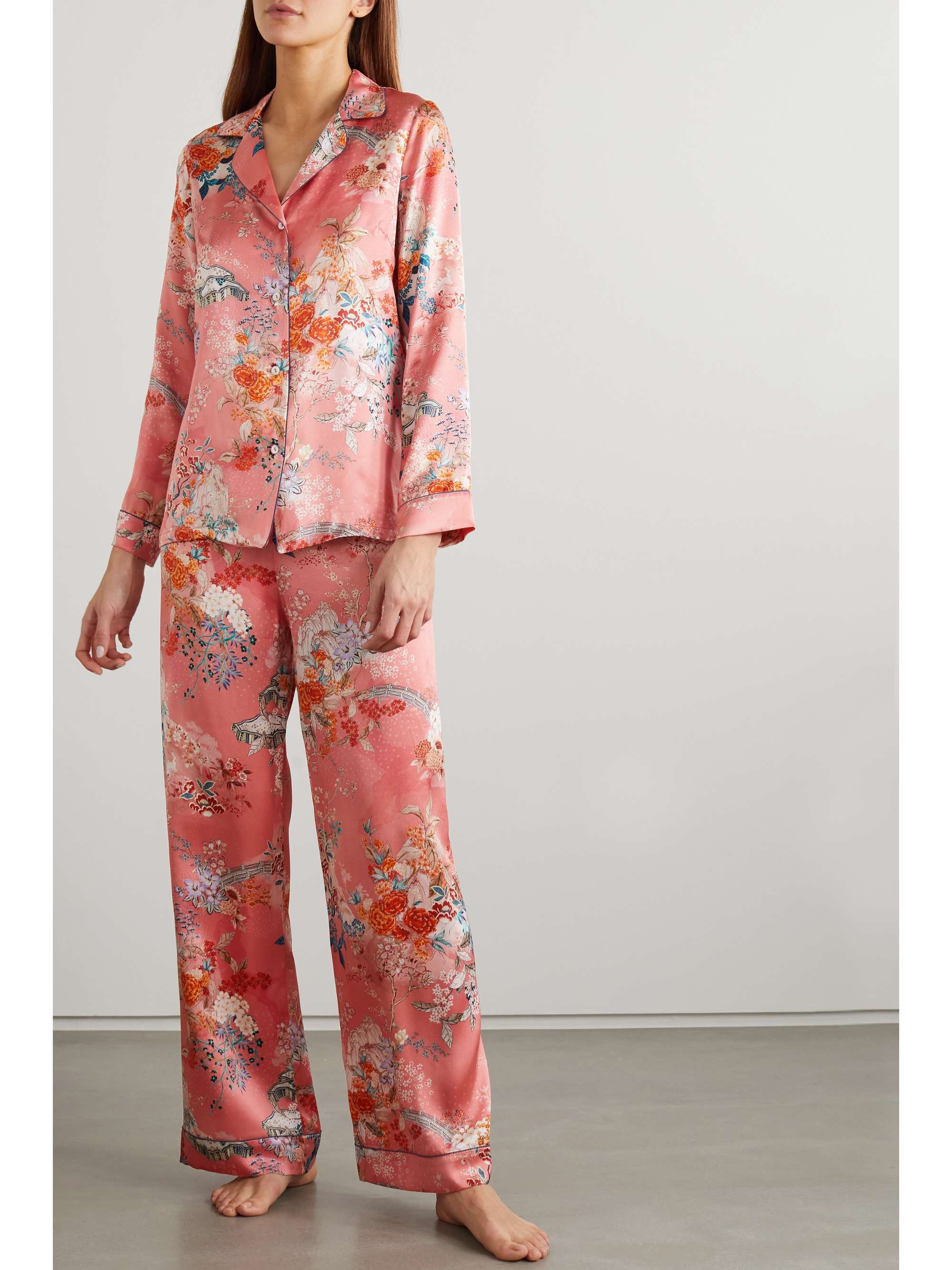 MENG Floral-print silk-satin pajama set