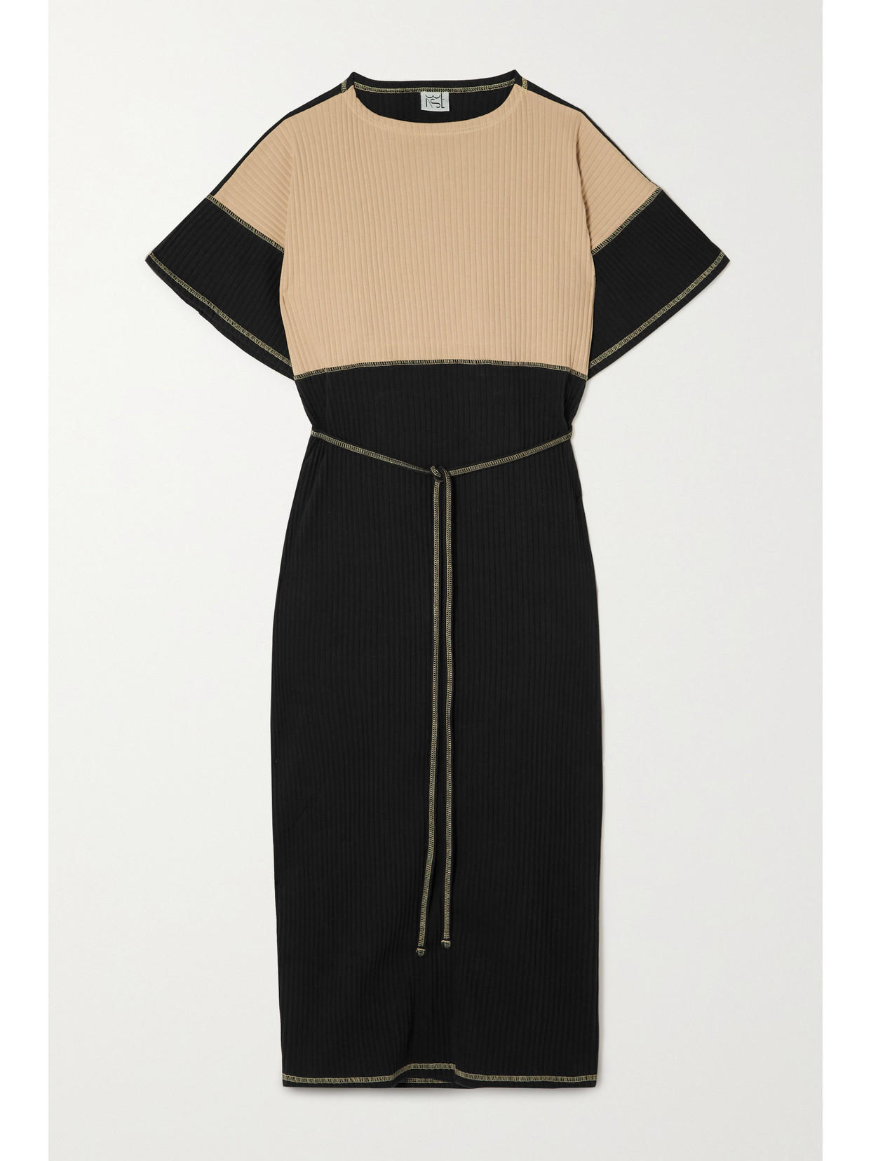 Baserange Clair Two-tone Ribbed Organic Cotton-jersey Wrap Dress In Brown | ModeSens