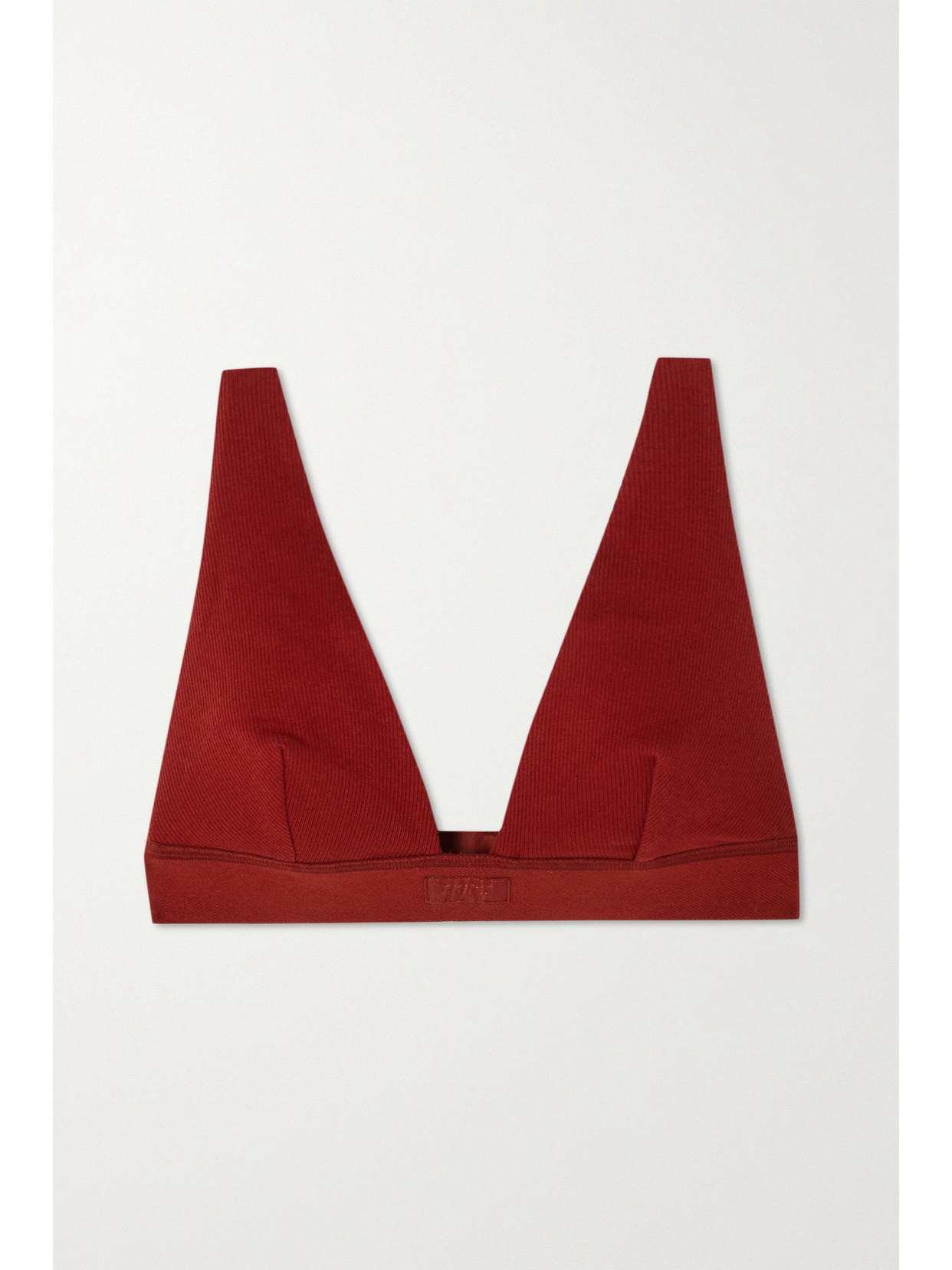 Skims Cotton Collection Plunge Ribbed Cotton-blend Jersey Bralette In Burgundy
