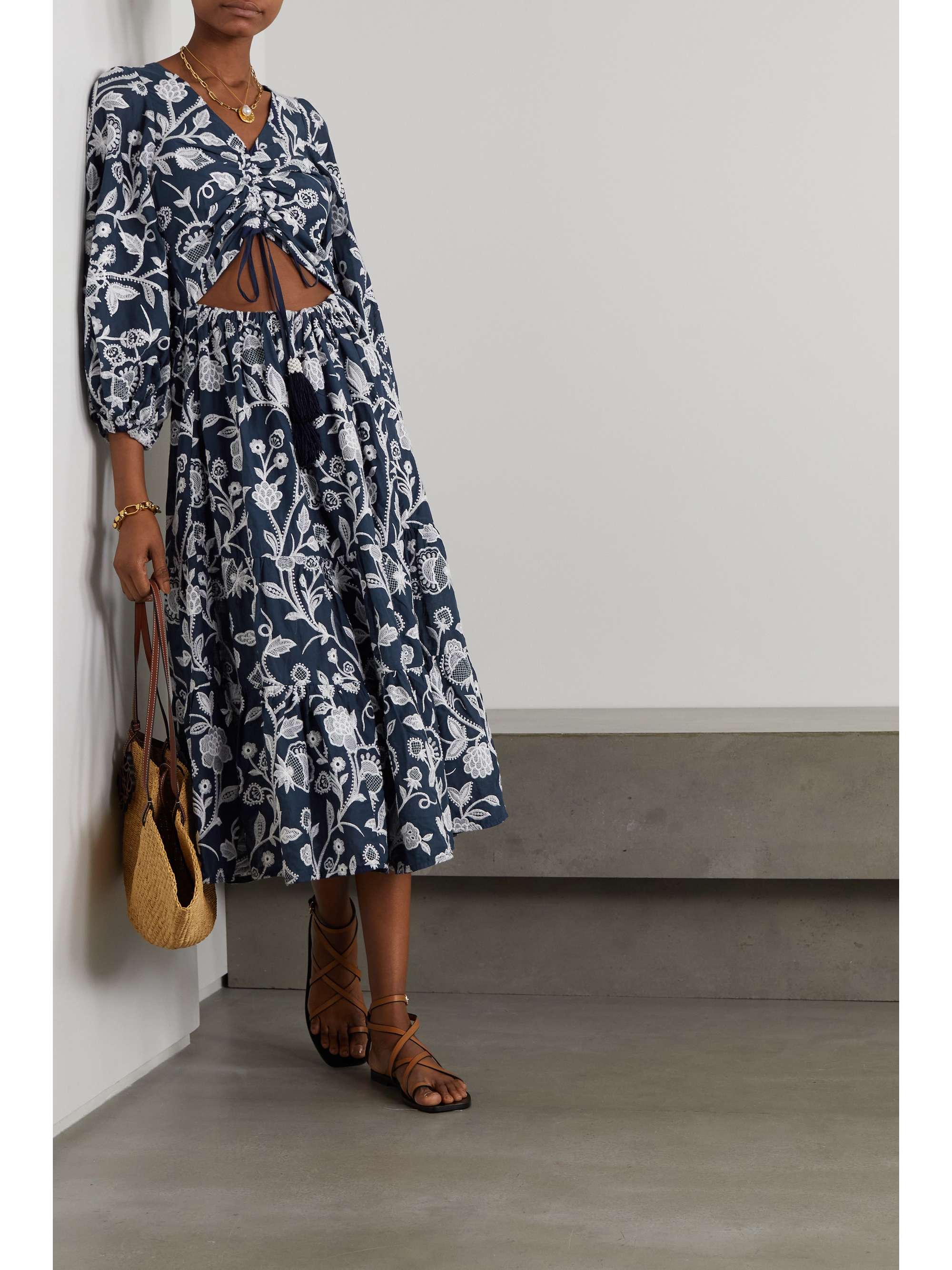 WAIMARI + NET SUSTAIN Emanuelle cutout embroidered cotton midi dress