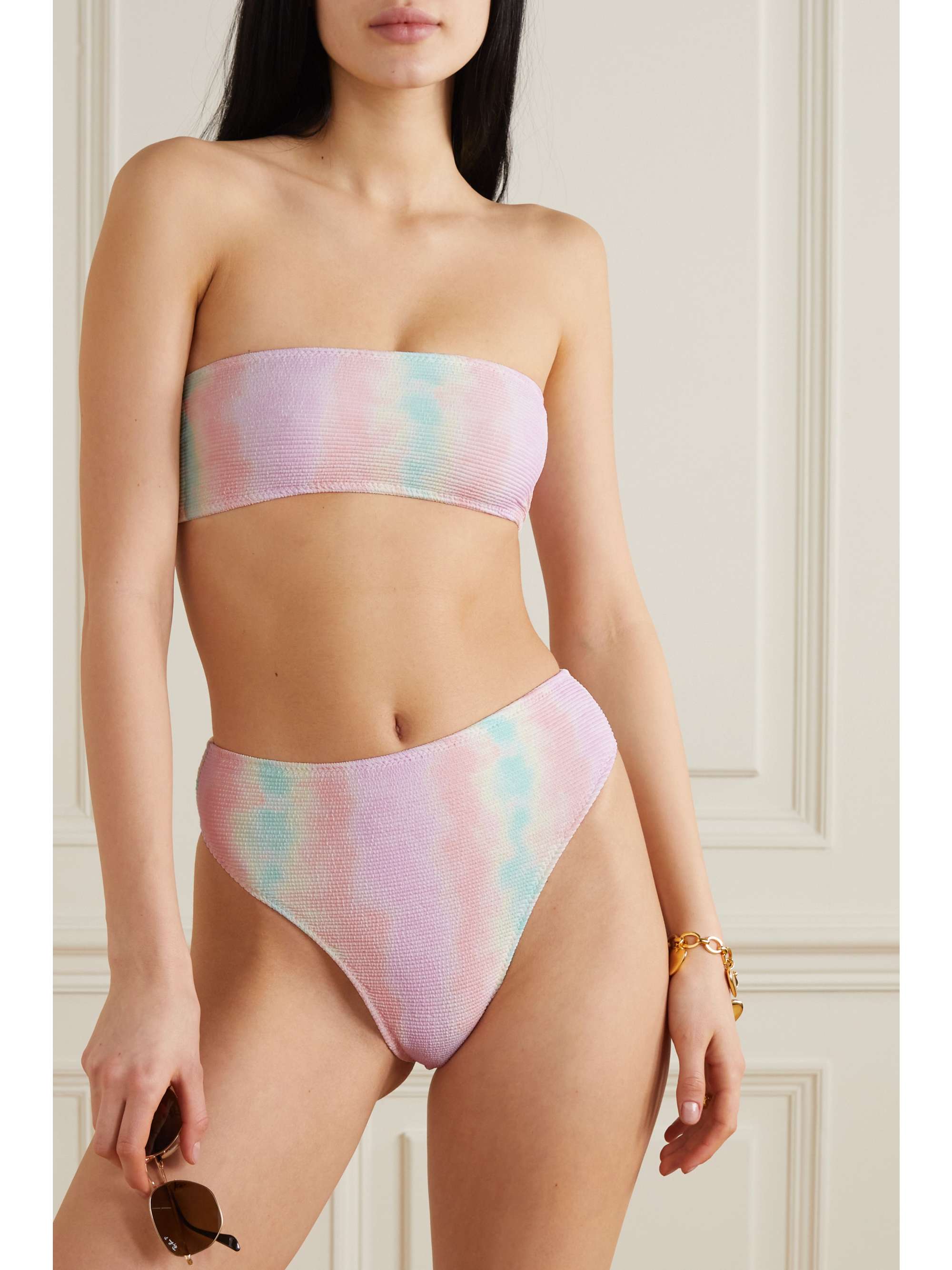 LESLIE AMON Carla tie-dyed seersucker bikini briefs