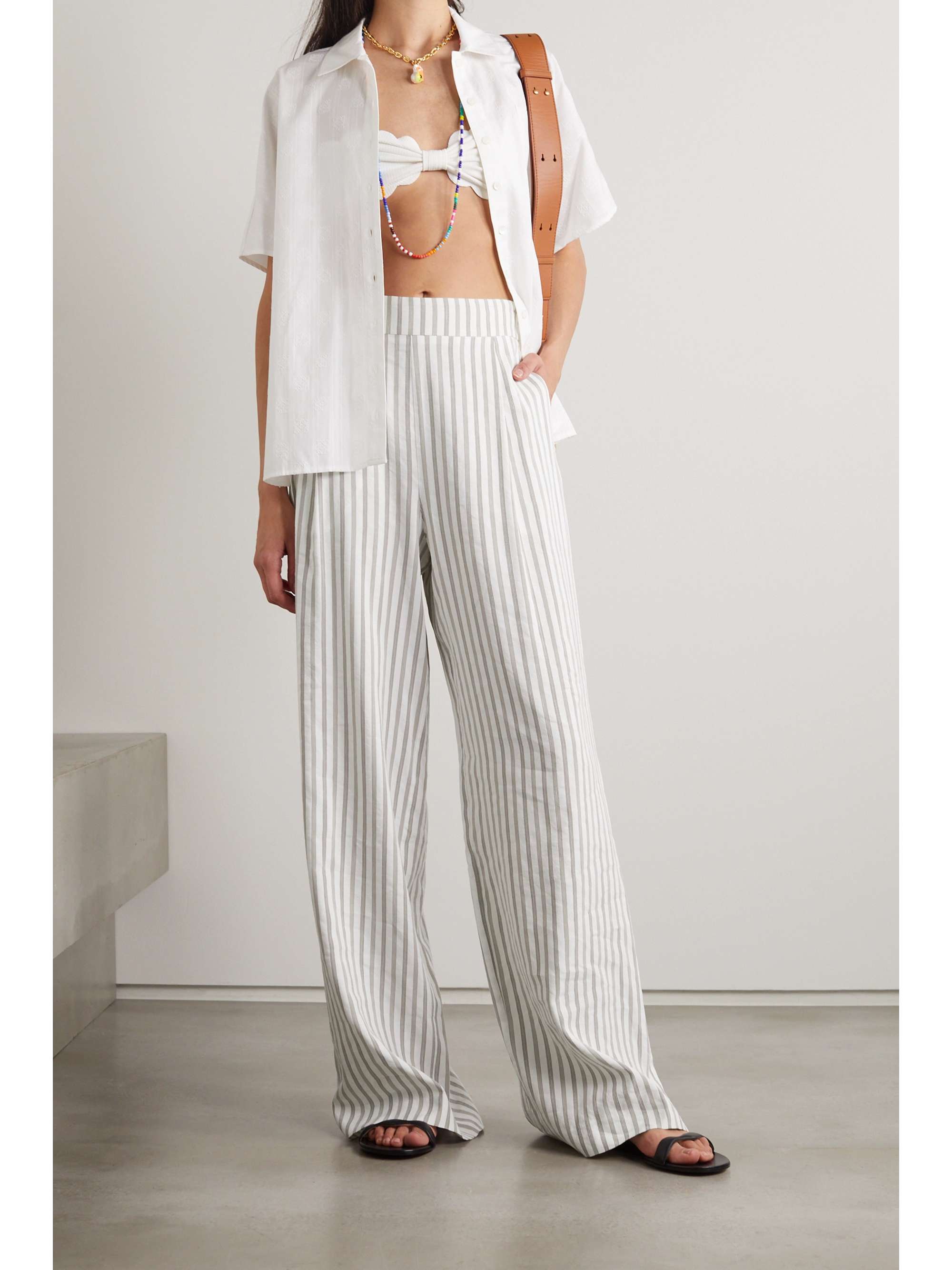 White Beach striped woven wide-leg 