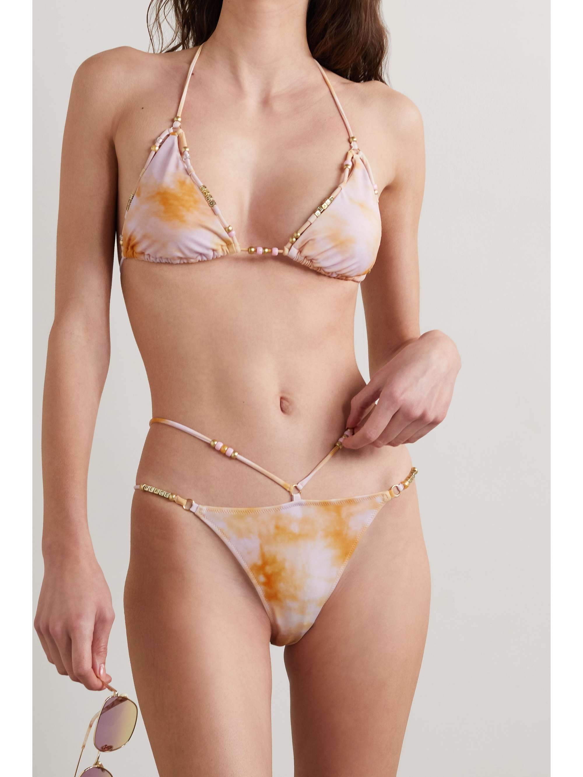 LESLIE AMON Farita embellished tie-dyed triangle halterneck bikini