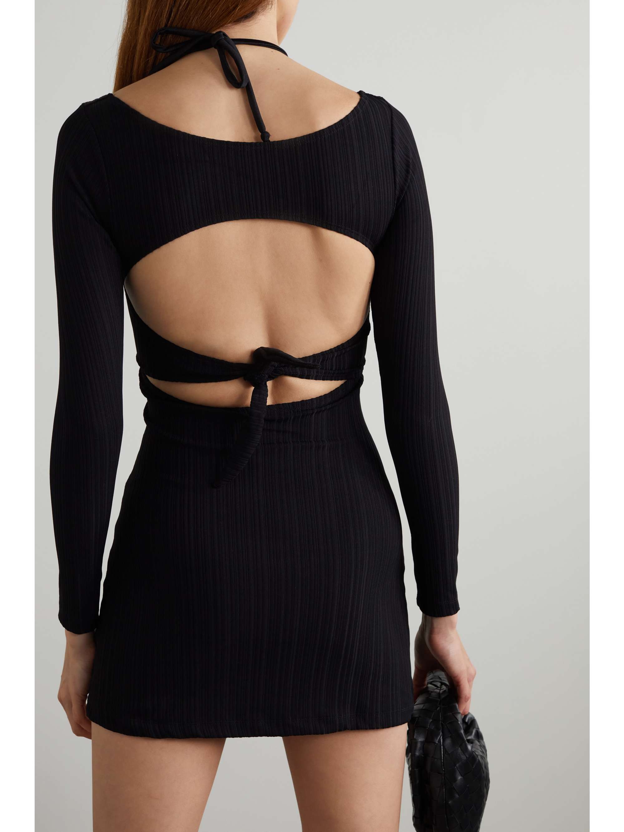 LESLIE AMON Luna cutout ribbed-knit mini dress