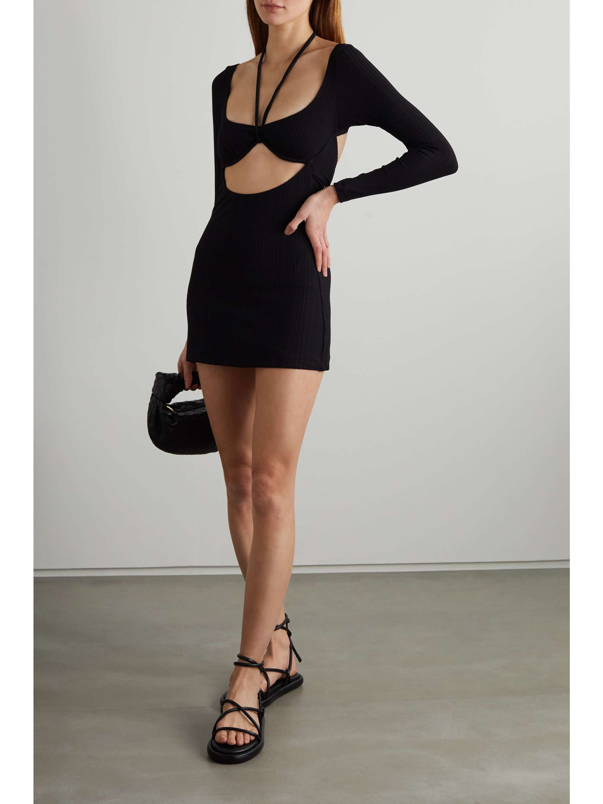 LESLIE AMON Luna cutout ribbed-knit mini dress