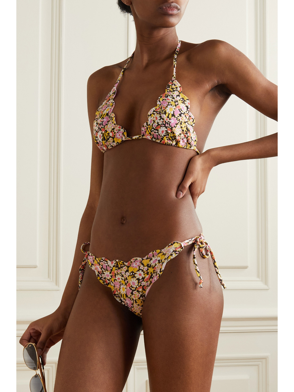 Marysia Mott Reversible Scalloped Floral-print Stretch-crepe Bikini Briefs In Pink
