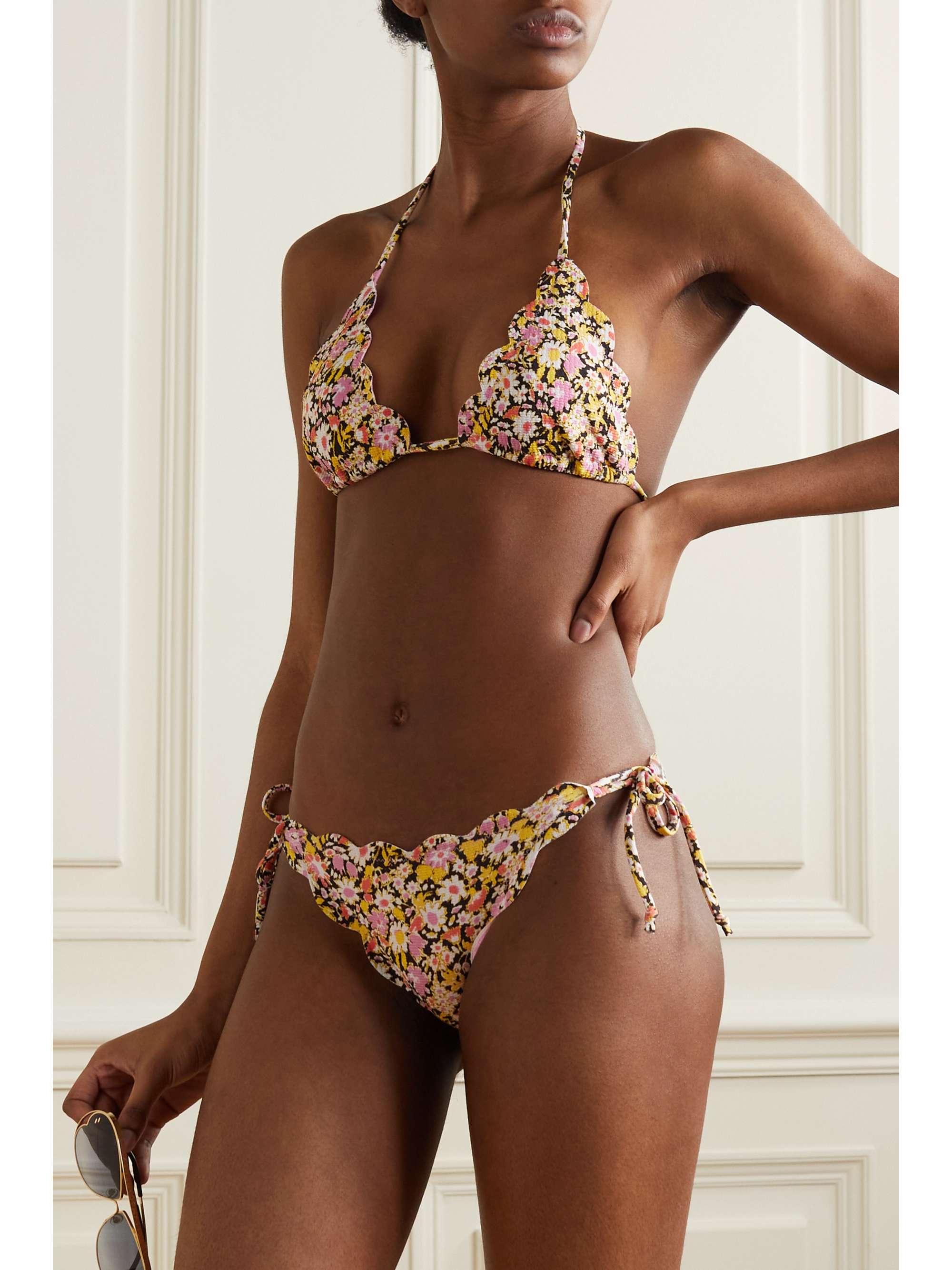 MARYSIA Mott reversible scalloped checked seersucker bikini briefs