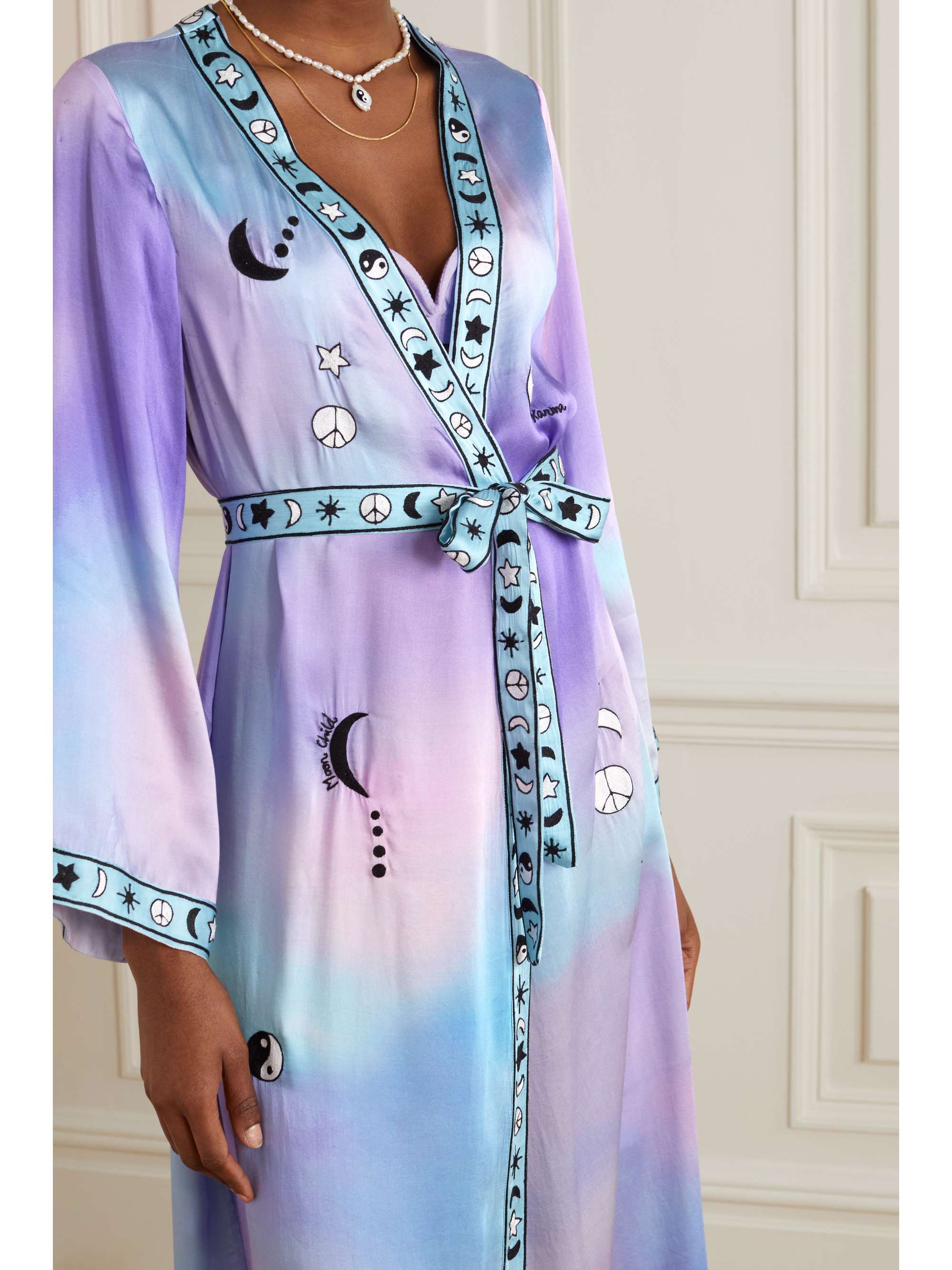 LESLIE AMON Moon Child belted embroidered printed modal robe