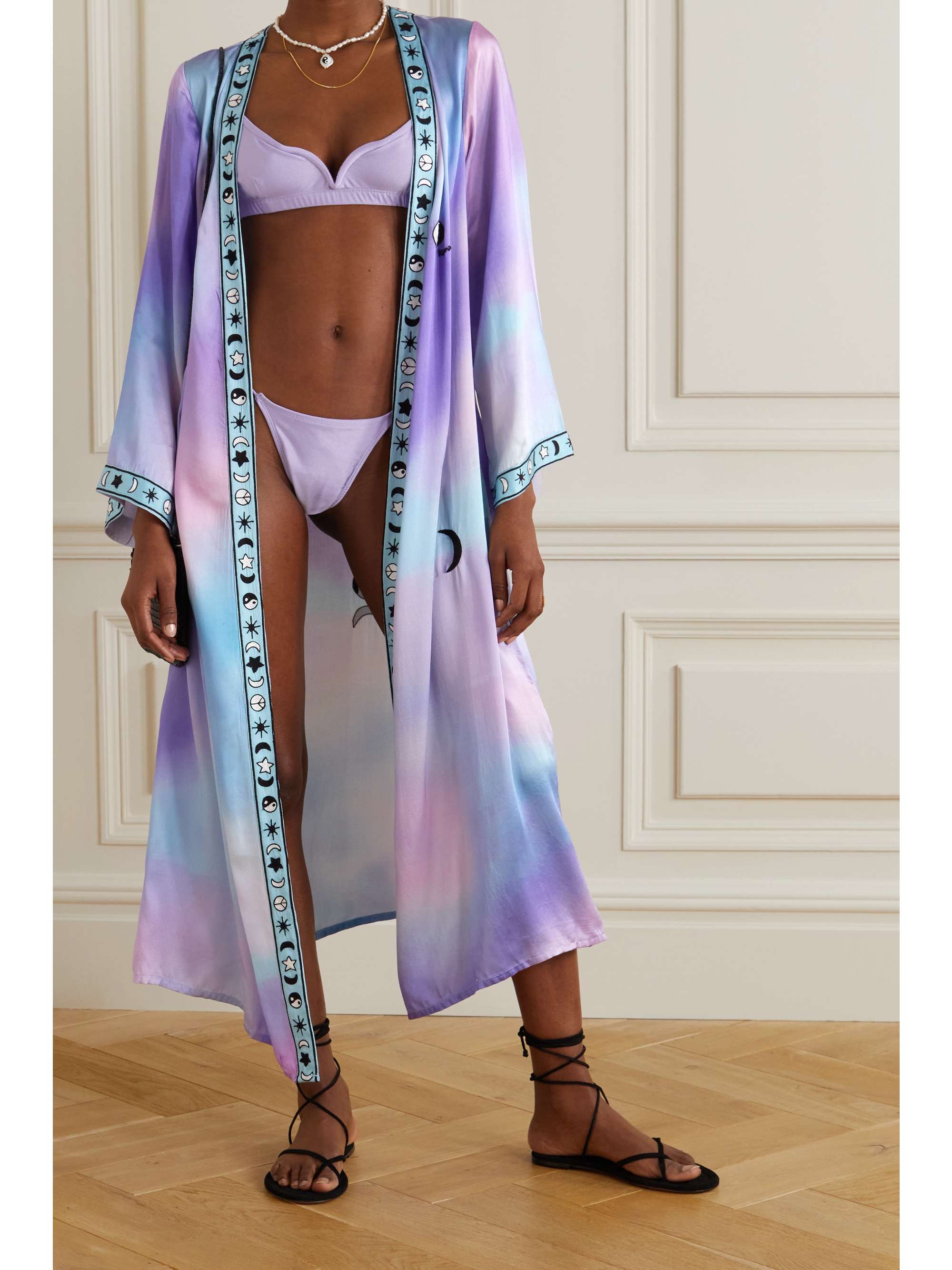 LESLIE AMON Moon Child belted embroidered printed modal robe