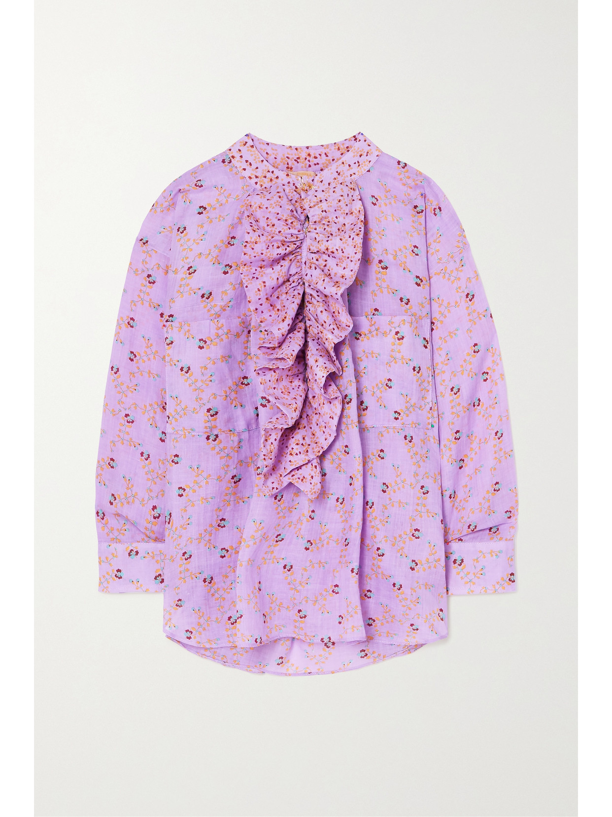 Yvonne S Ruffled Floral-print Linen Blouse - Purple