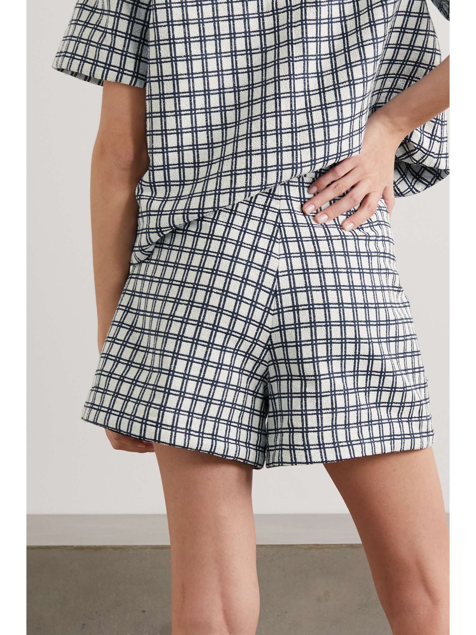 LISA MARIE FERNANDEZ + NET SUSTAIN checked cotton-blend bouclé-jacquard shorts