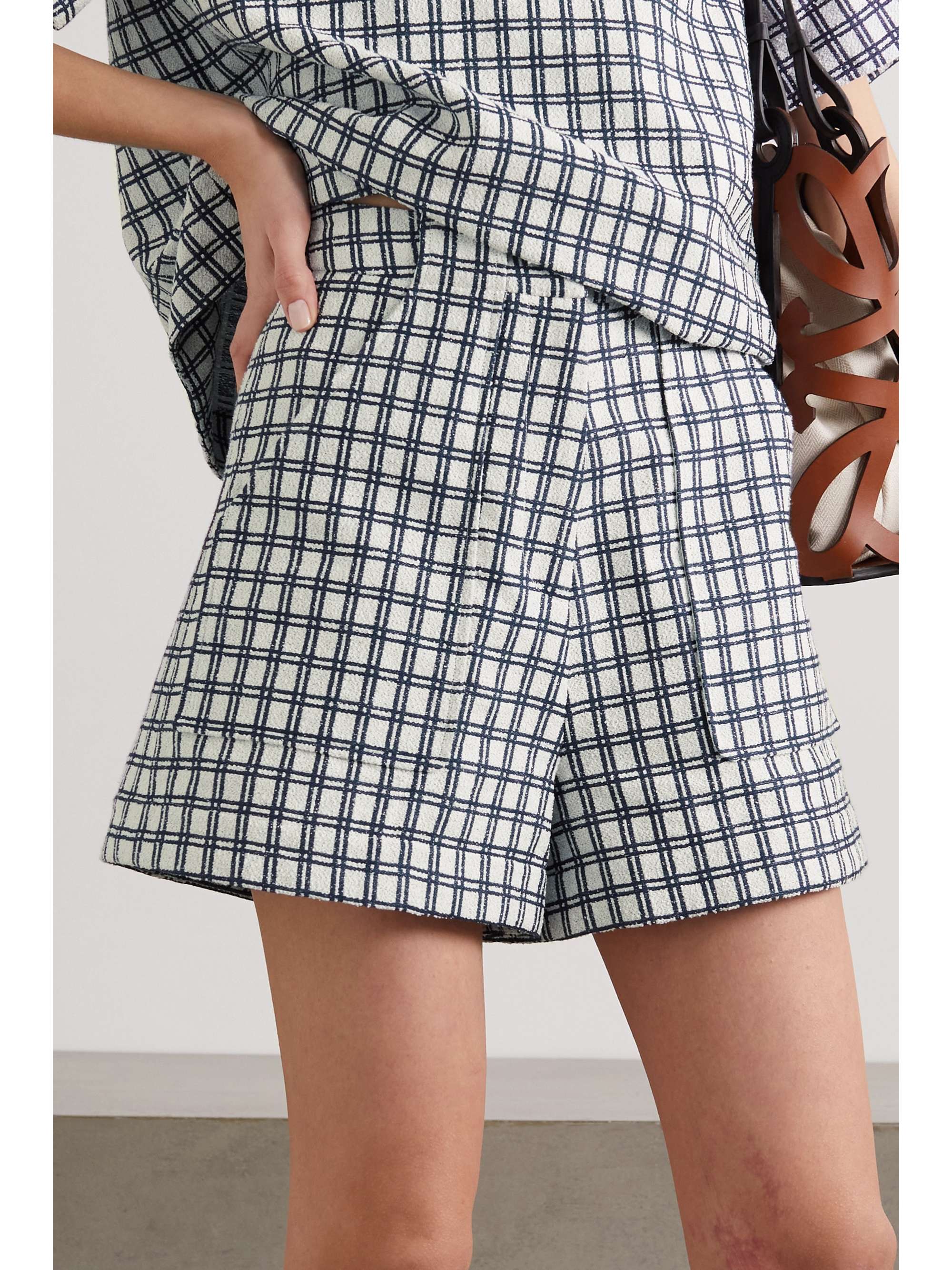LISA MARIE FERNANDEZ + NET SUSTAIN checked cotton-blend bouclé-jacquard shorts