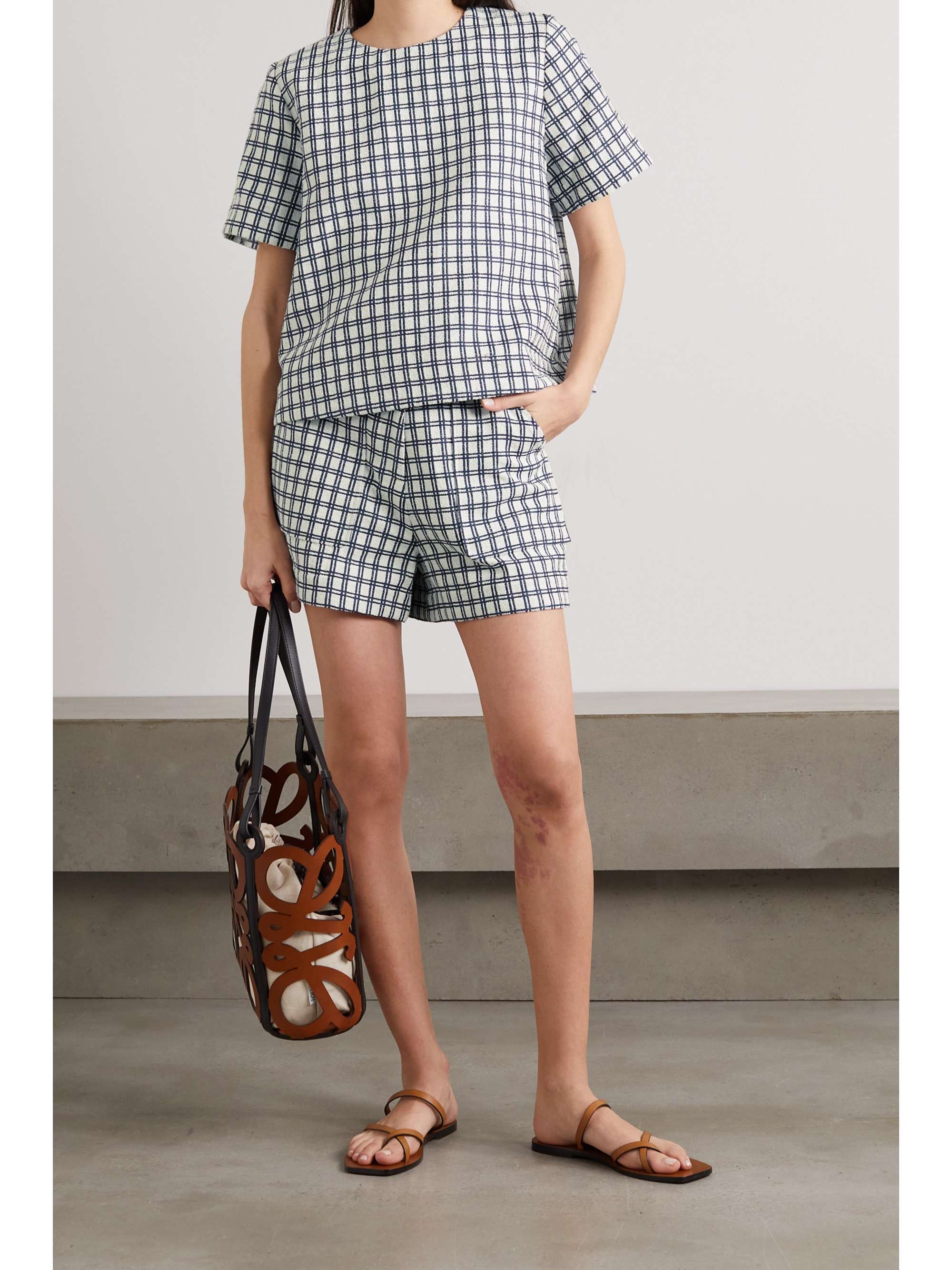 LISA MARIE FERNANDEZ + NET SUSTAIN checked cotton-blend bouclé-jacquard shorts