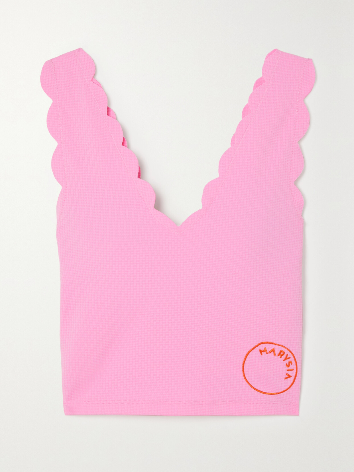 Shop Marysia Venus Scalloped Stretch-seersucker Top In Pink