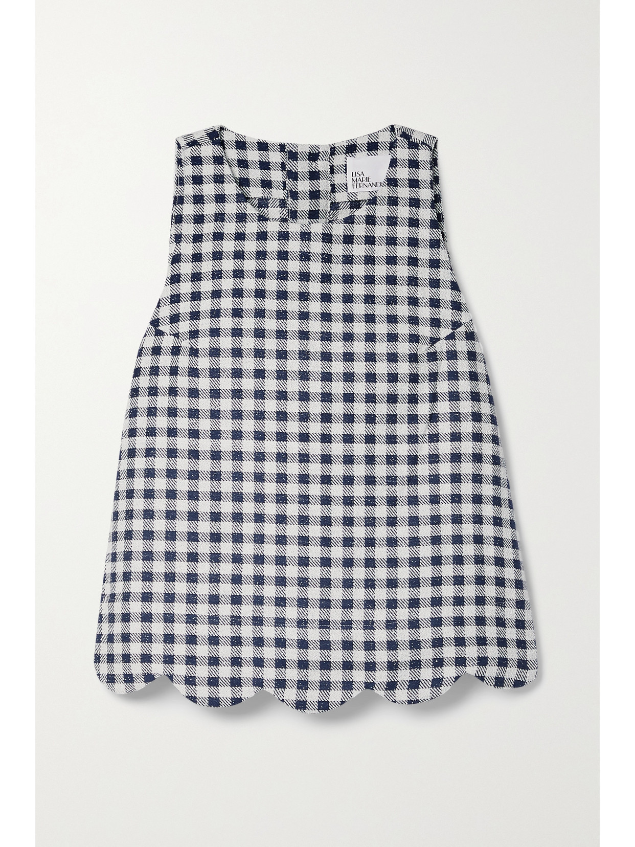 Lisa Marie Fernandez Scalloped Checked Cotton-blend Bouclé Top - Blue