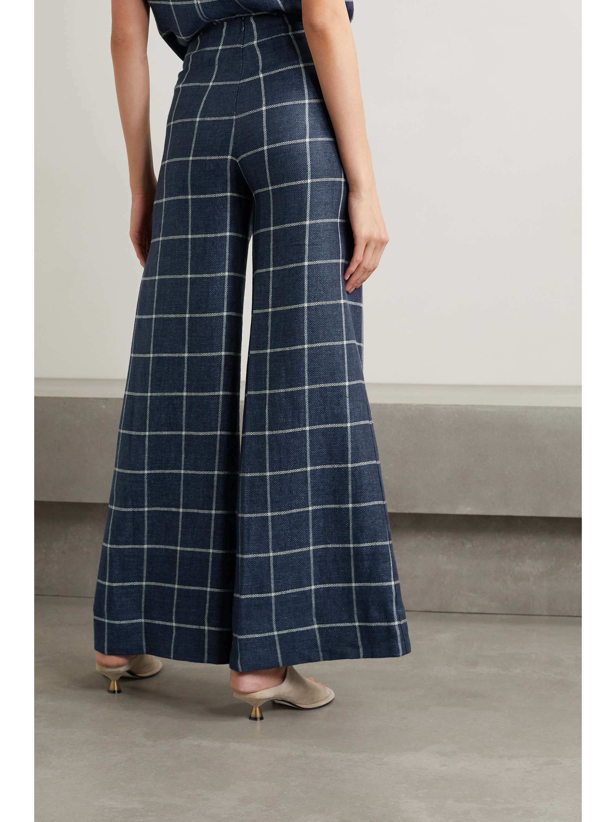 Navy Sailor checked linen wide-leg pants | LISA MARIE FERNANDEZ | NET-A ...