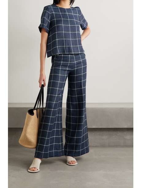 Navy Sailor checked linen wide-leg pants | LISA MARIE FERNANDEZ | NET-A ...