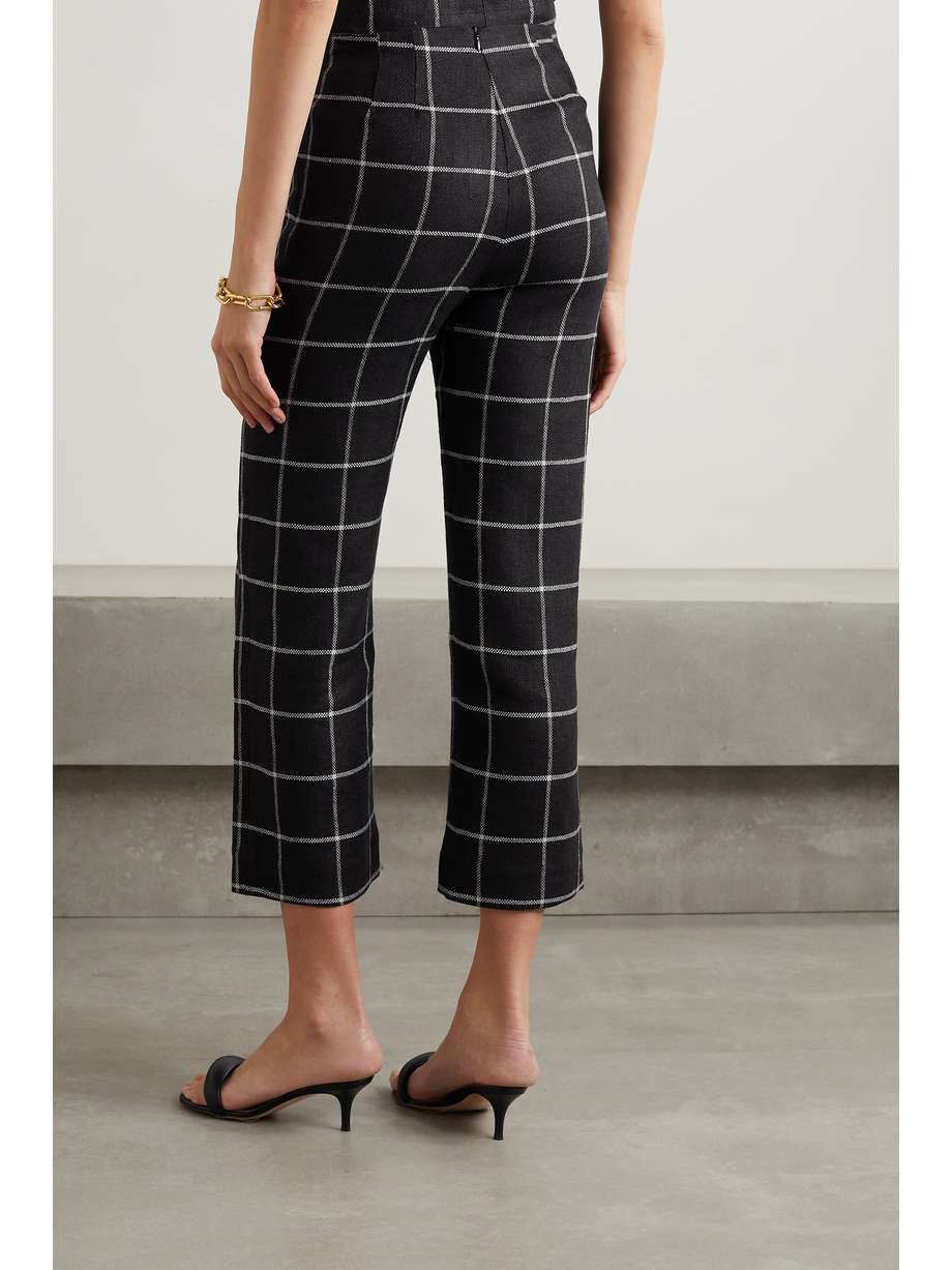 Black Cropped checked linen wide-leg pants | LISA MARIE FERNANDEZ | NET ...