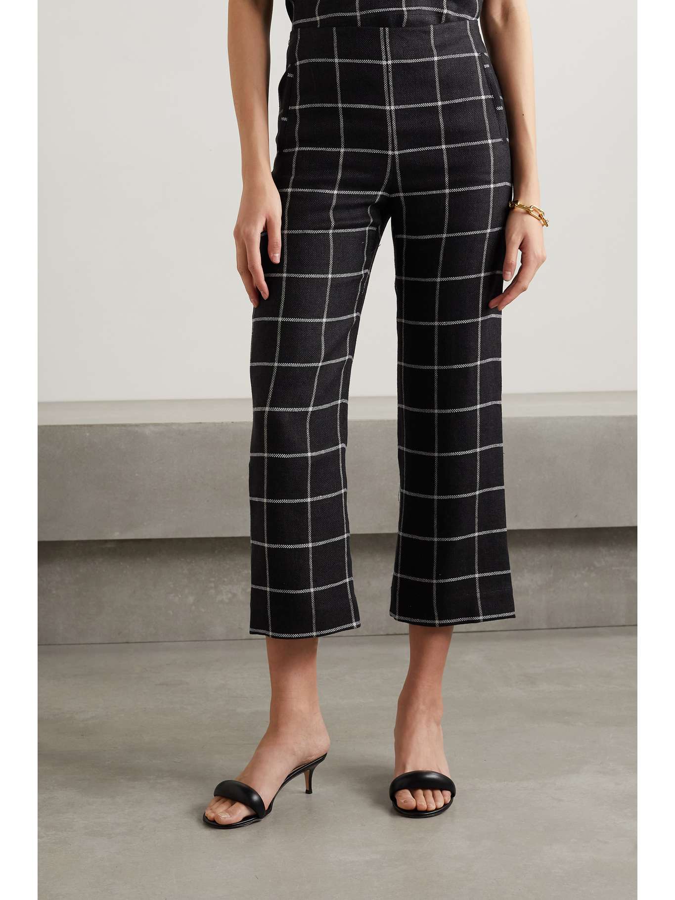Black Cropped checked linen wide-leg pants | LISA MARIE FERNANDEZ | NET ...