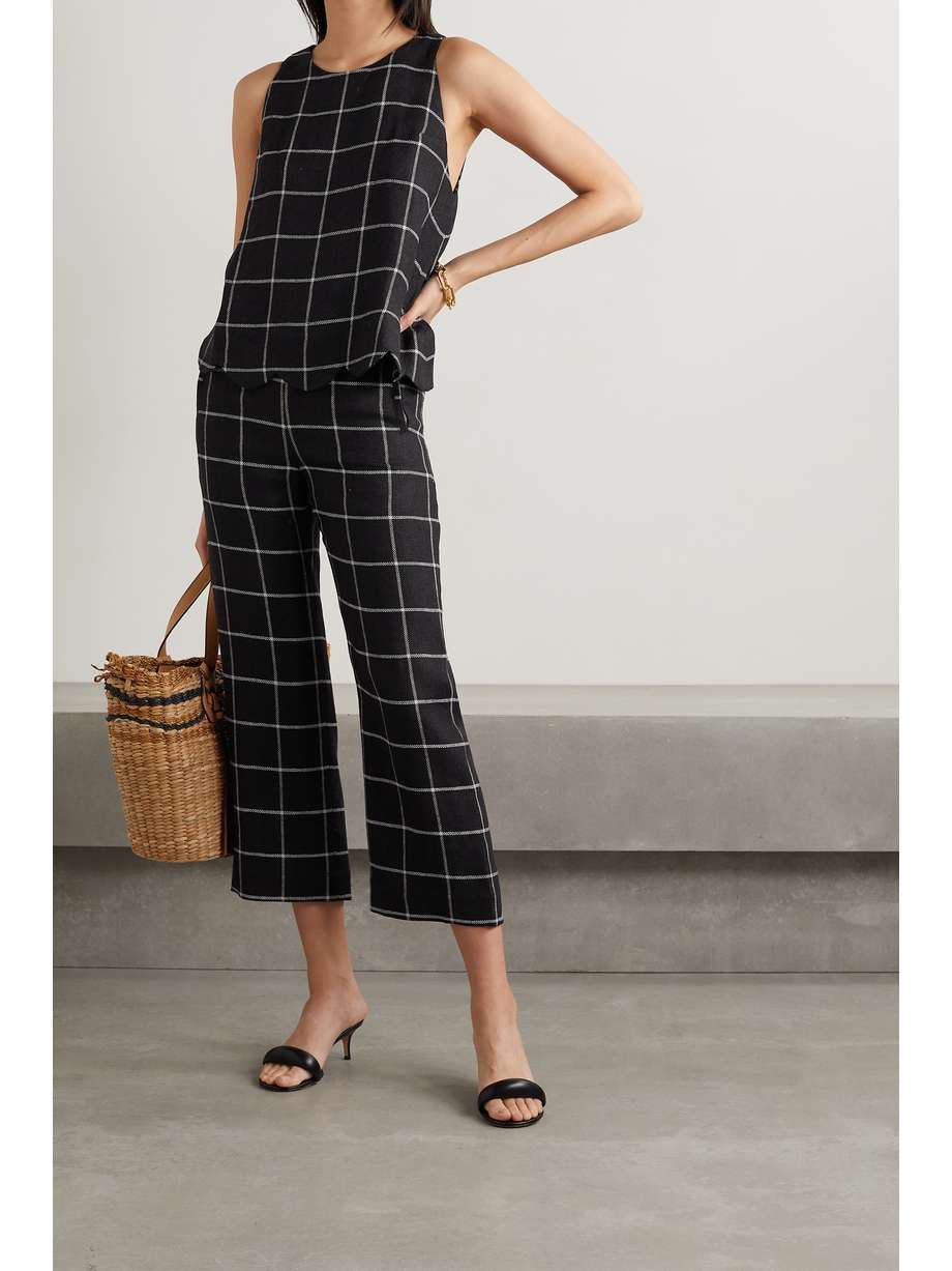 Black Cropped checked linen wide-leg pants | LISA MARIE FERNANDEZ | NET ...