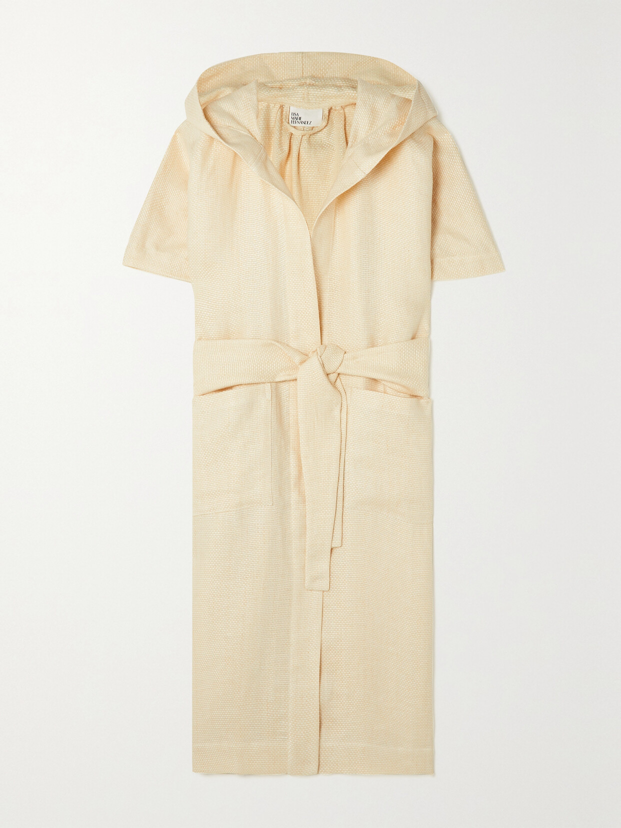 LISA MARIE FERNANDEZ HOODED BELTED LINEN-GAUZE ROBE