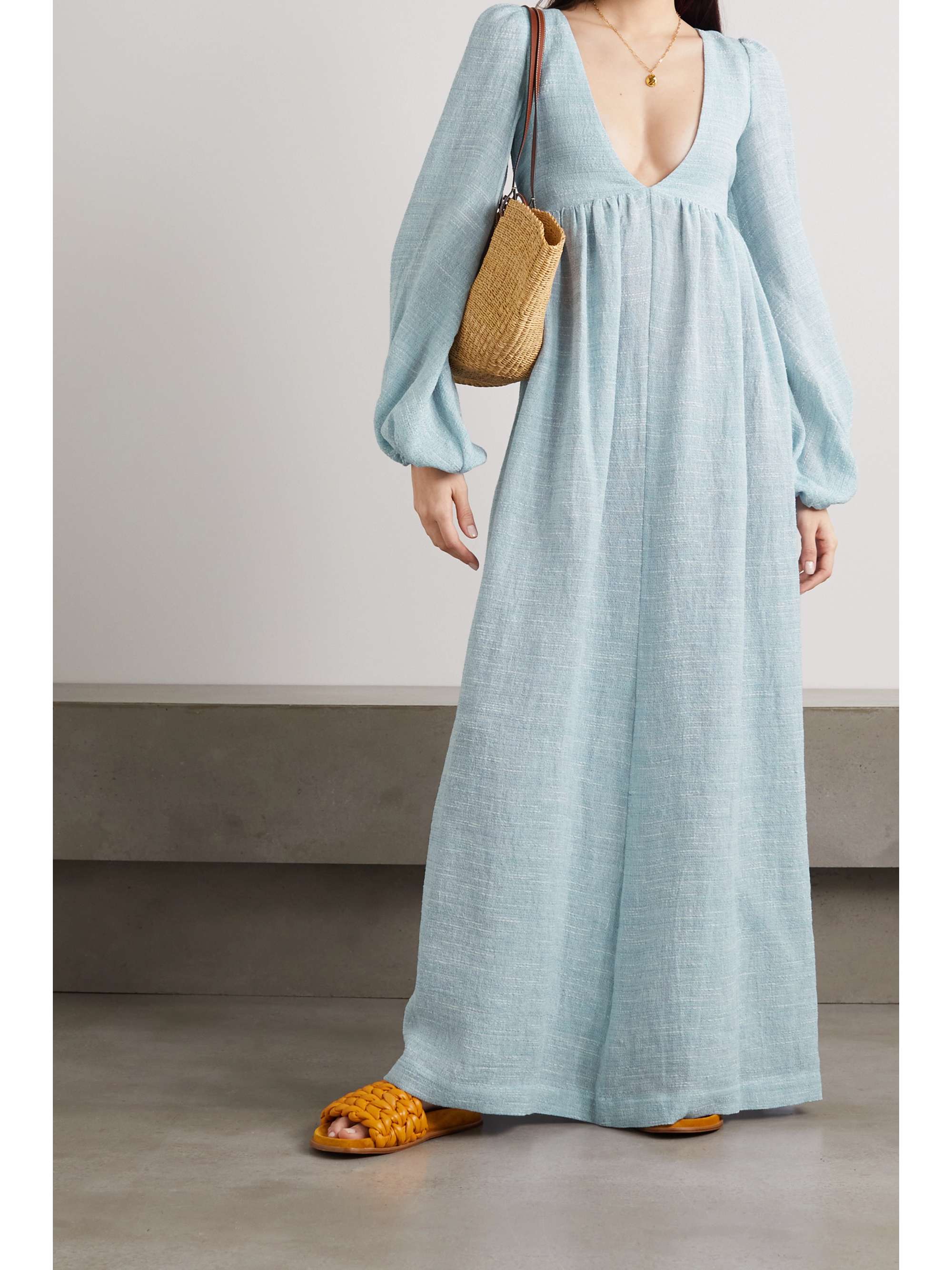 LISA MARIE FERNANDEZ + NET SUSTAIN Carolyn linen-blend bouclé-gauze maxi dress