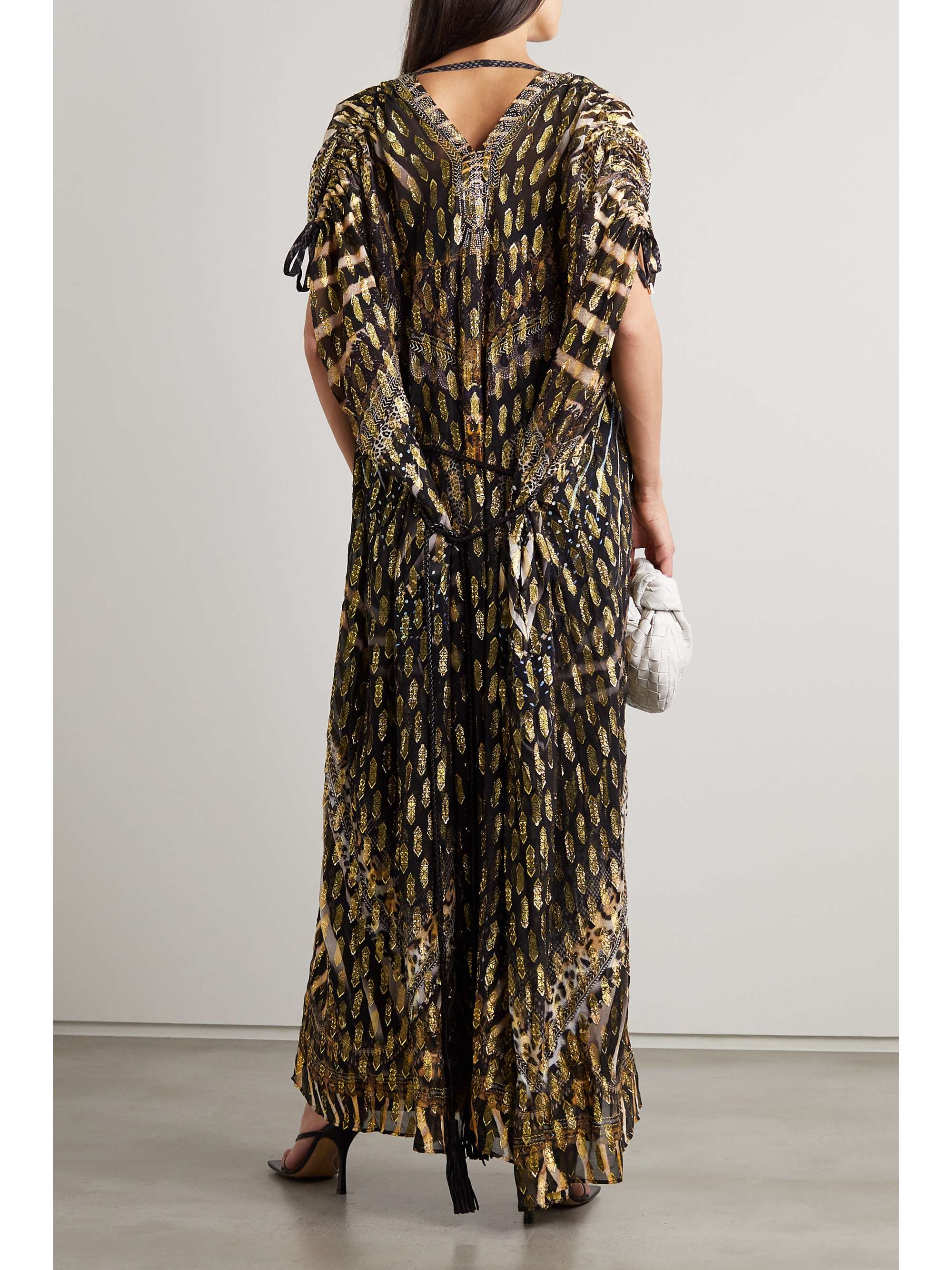 CAMILLA Embellished printed fil coupé silk and Lurex-blend chiffon robe