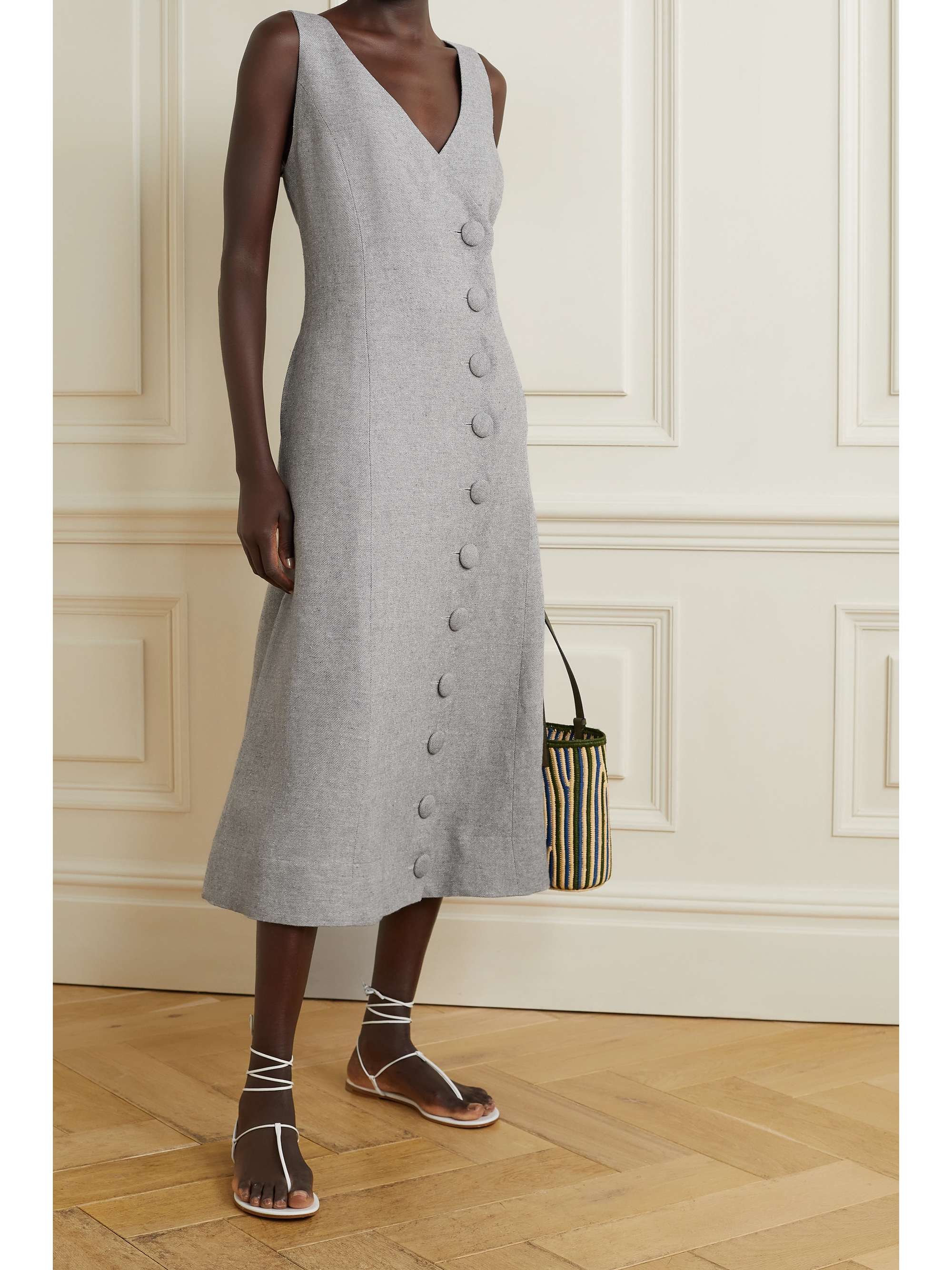 LISA MARIE FERNANDEZ + NET SUSTAIN scalloped linen-blend midi dress
