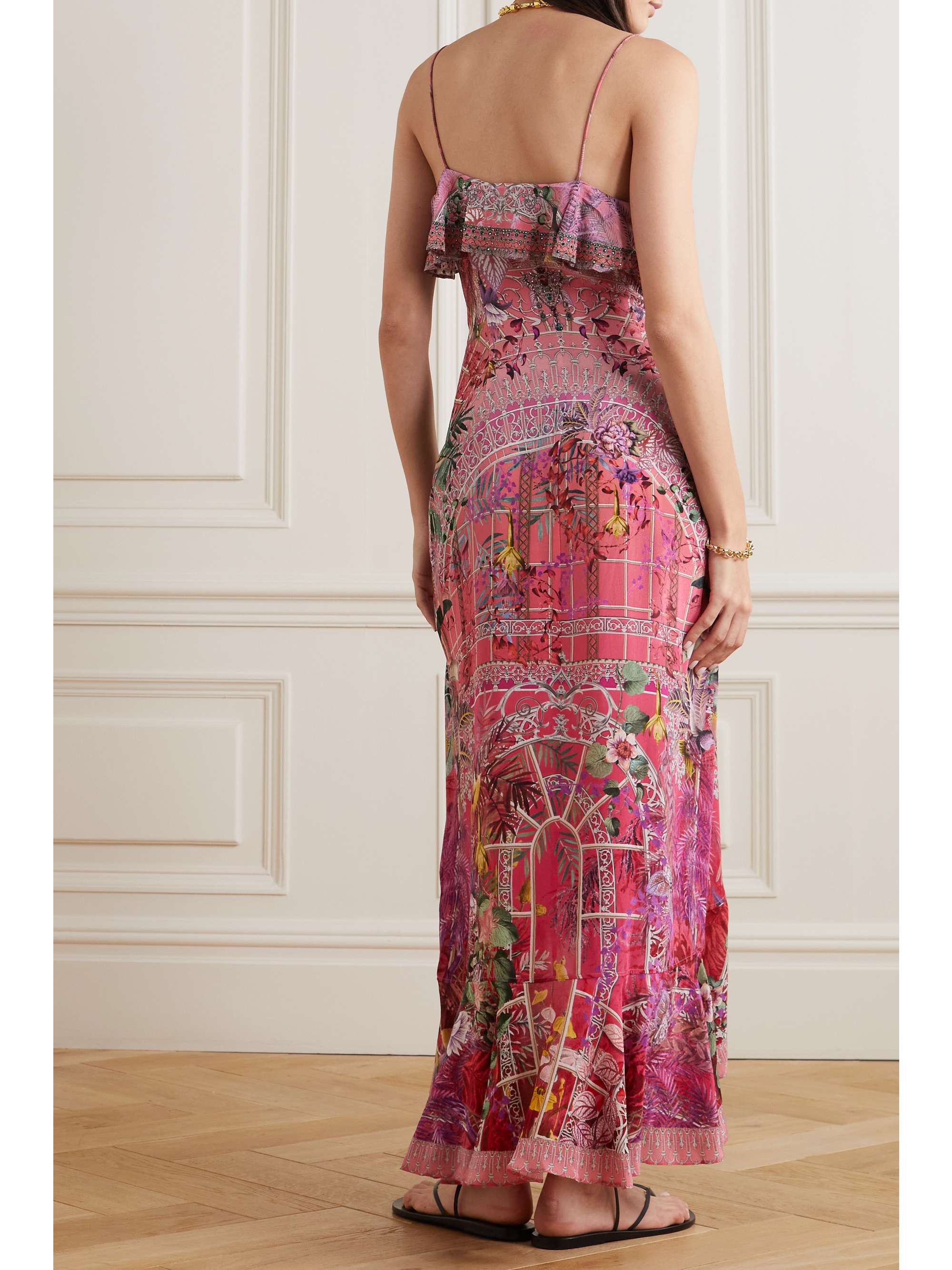 CAMILLA Crystal-embellished ruffled printed silk crepe de chine wrap dress
