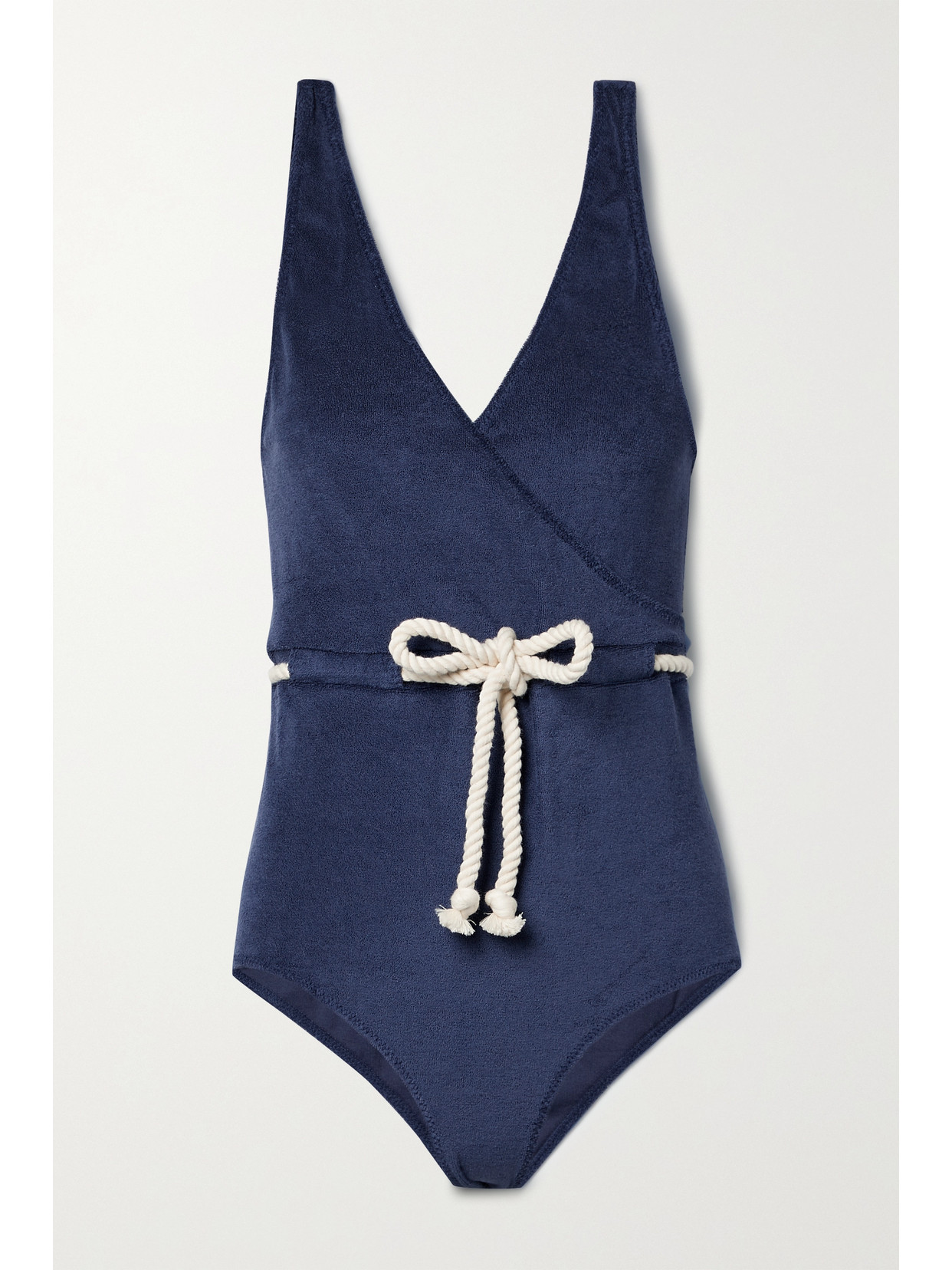 Lisa Marie Fernandez Yasmin Wrap-effect Rope-detailed Stretch-cotton Terry Swimsuit - Blue