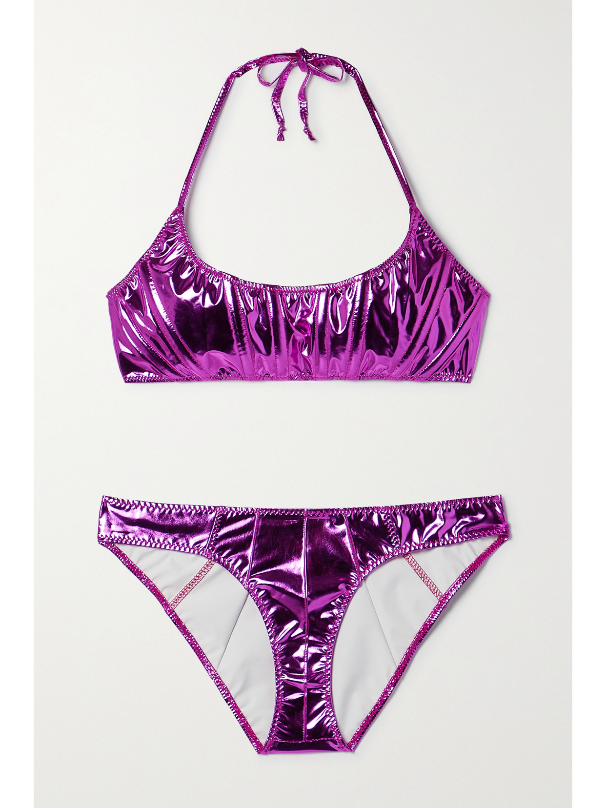 LISA MARIE FERNANDEZ + NET SUSTAIN CORSET METALLIC HALTERNECK BIKINI