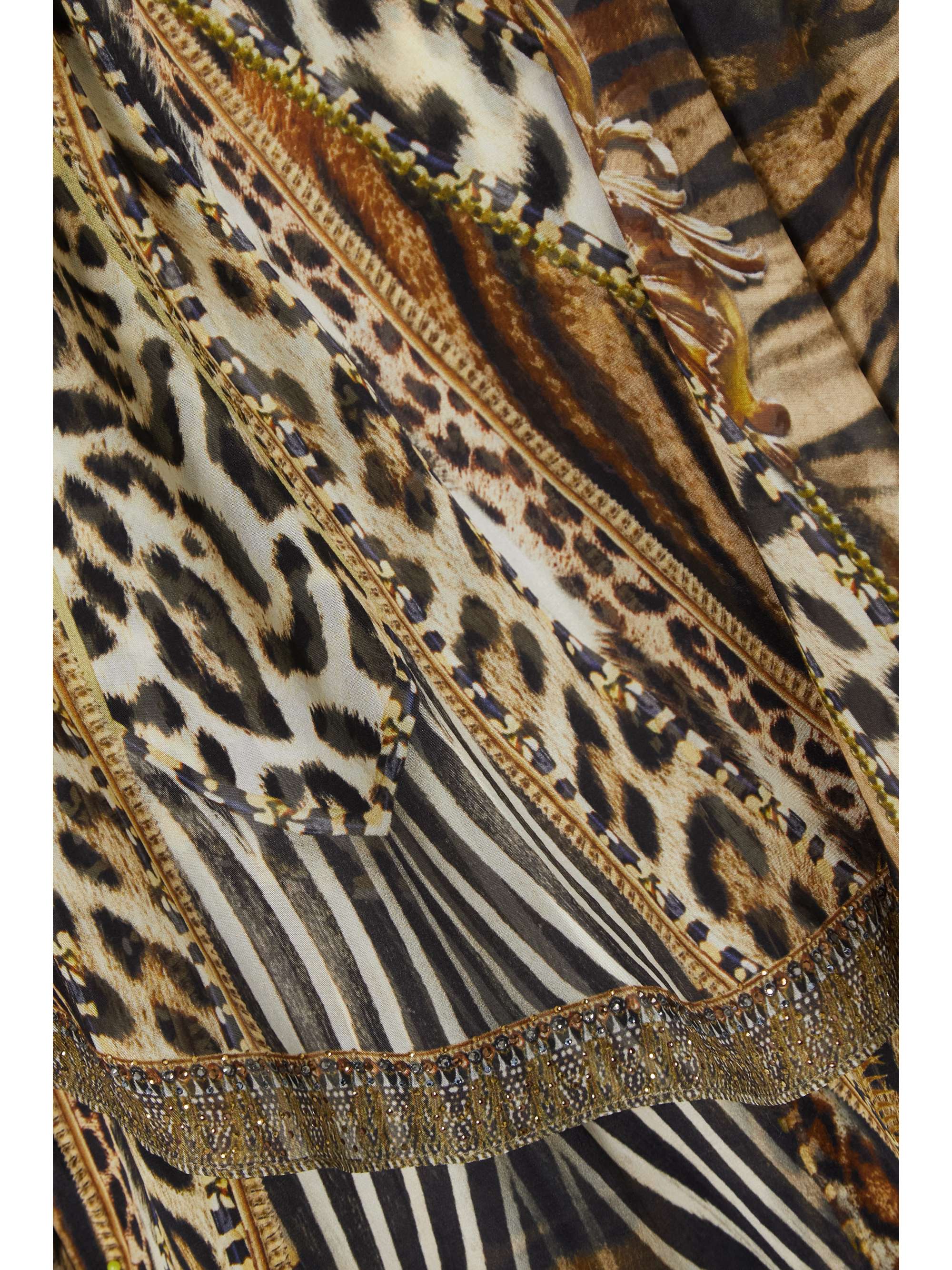 CAMILLA One-sleeve embellished animal-print silk-chiffon dress