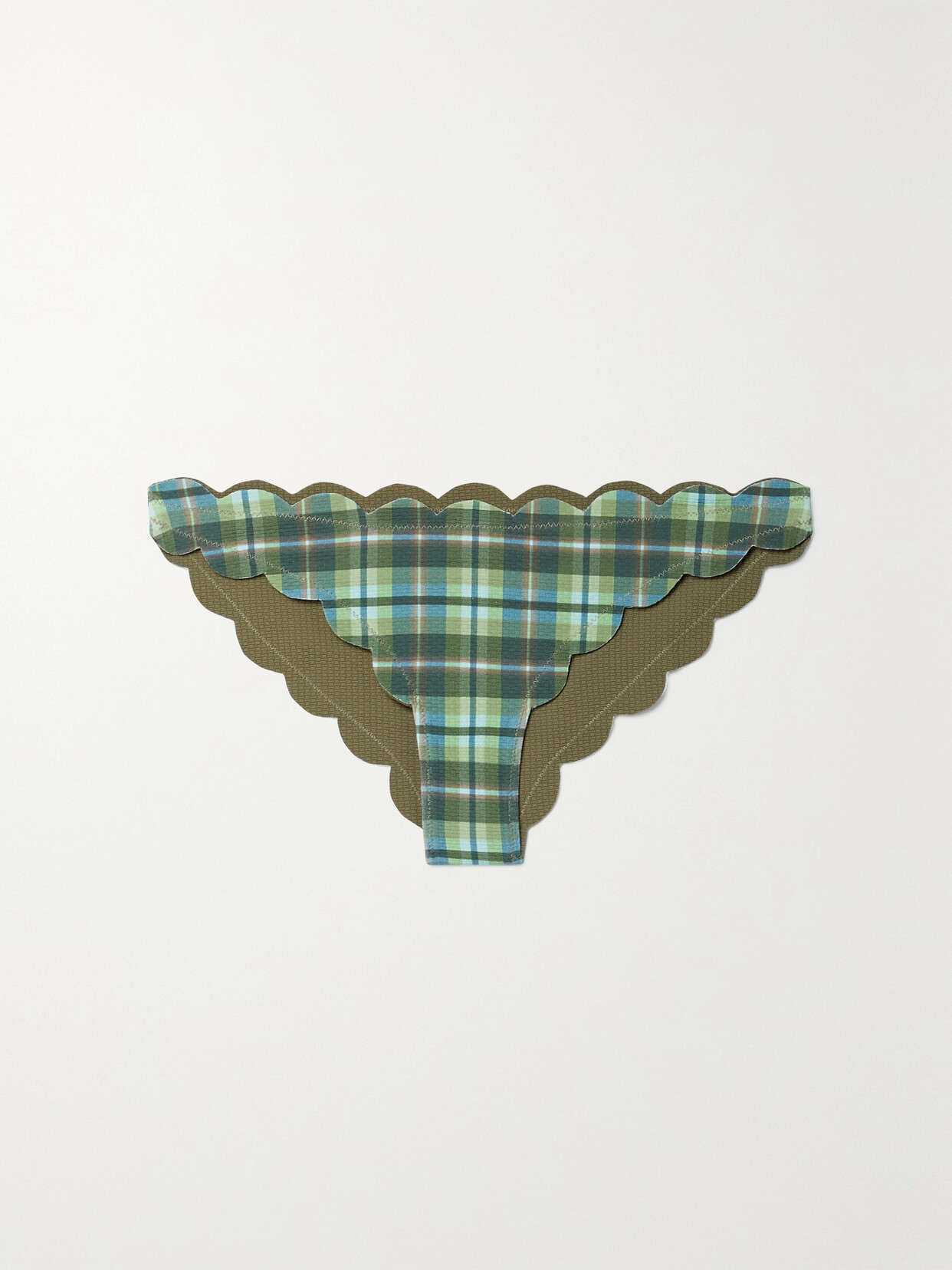 Marysia Antibes Scalloped Checked Stretch-crepe Bikini Briefs In Green