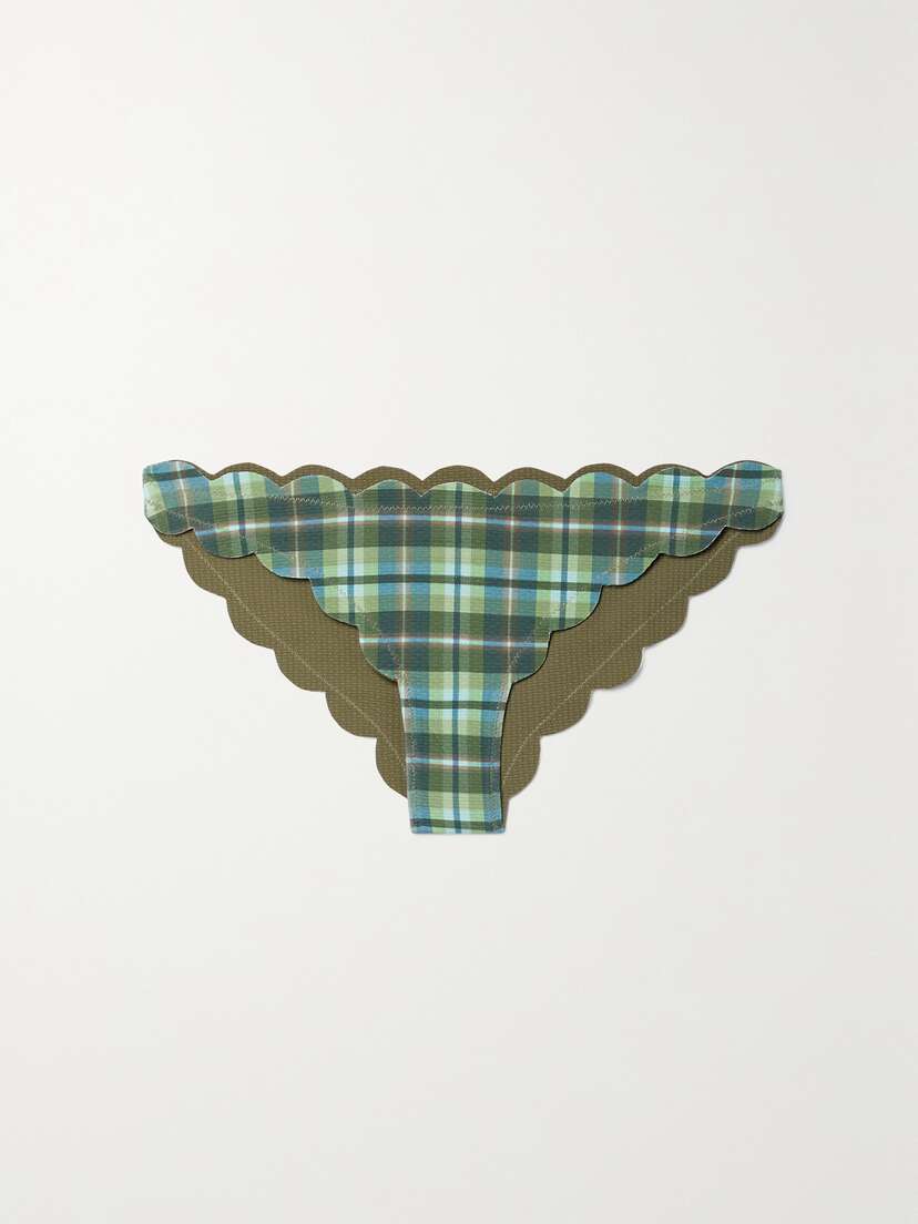 Marysia Antibes Scalloped Checked Stretch-crepe Bikini Briefs